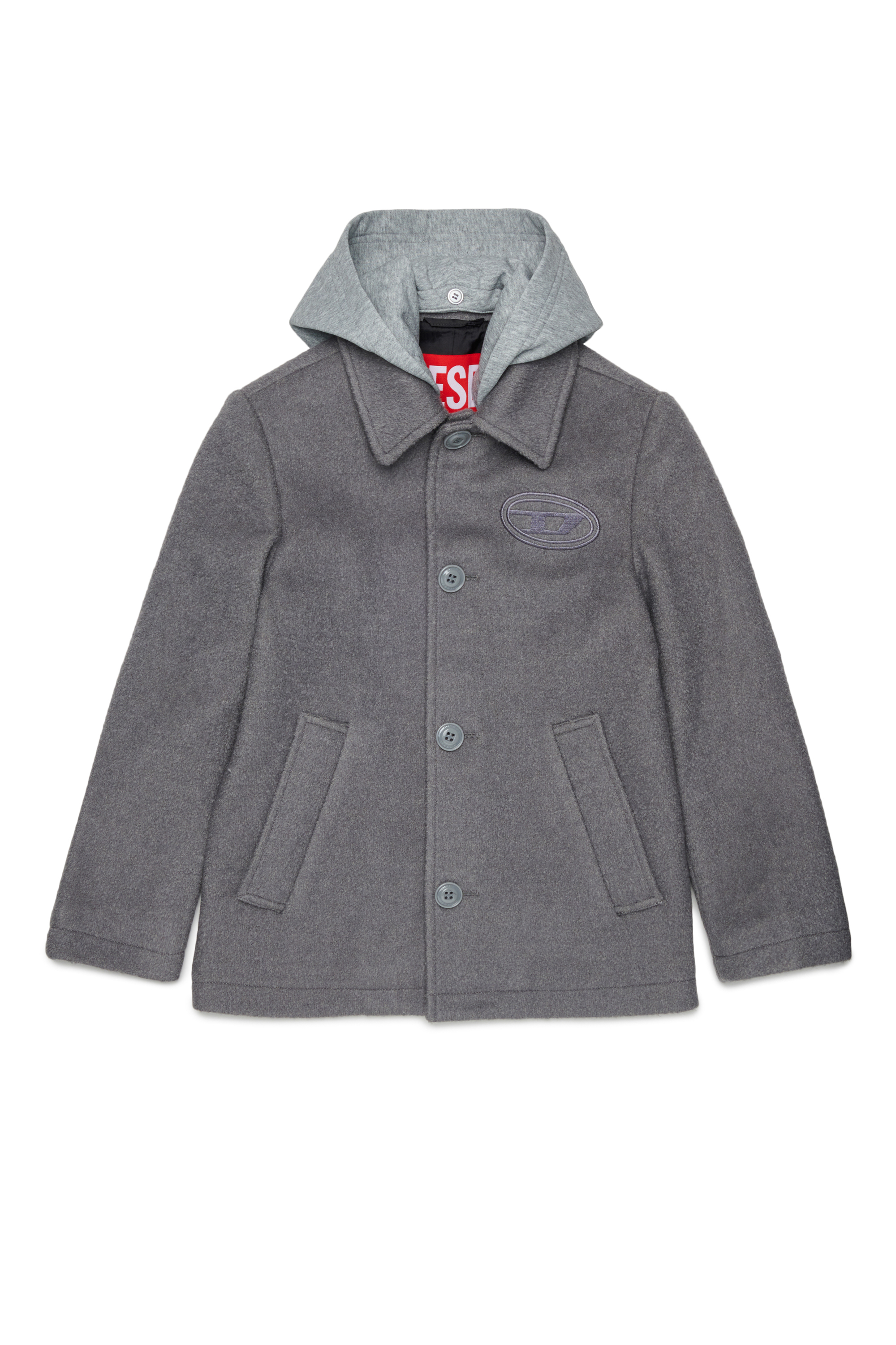 Diesel - JASTONEOUT, Abrigo de mezcla de lana con capucha desmontable Hombre in Gris - 1