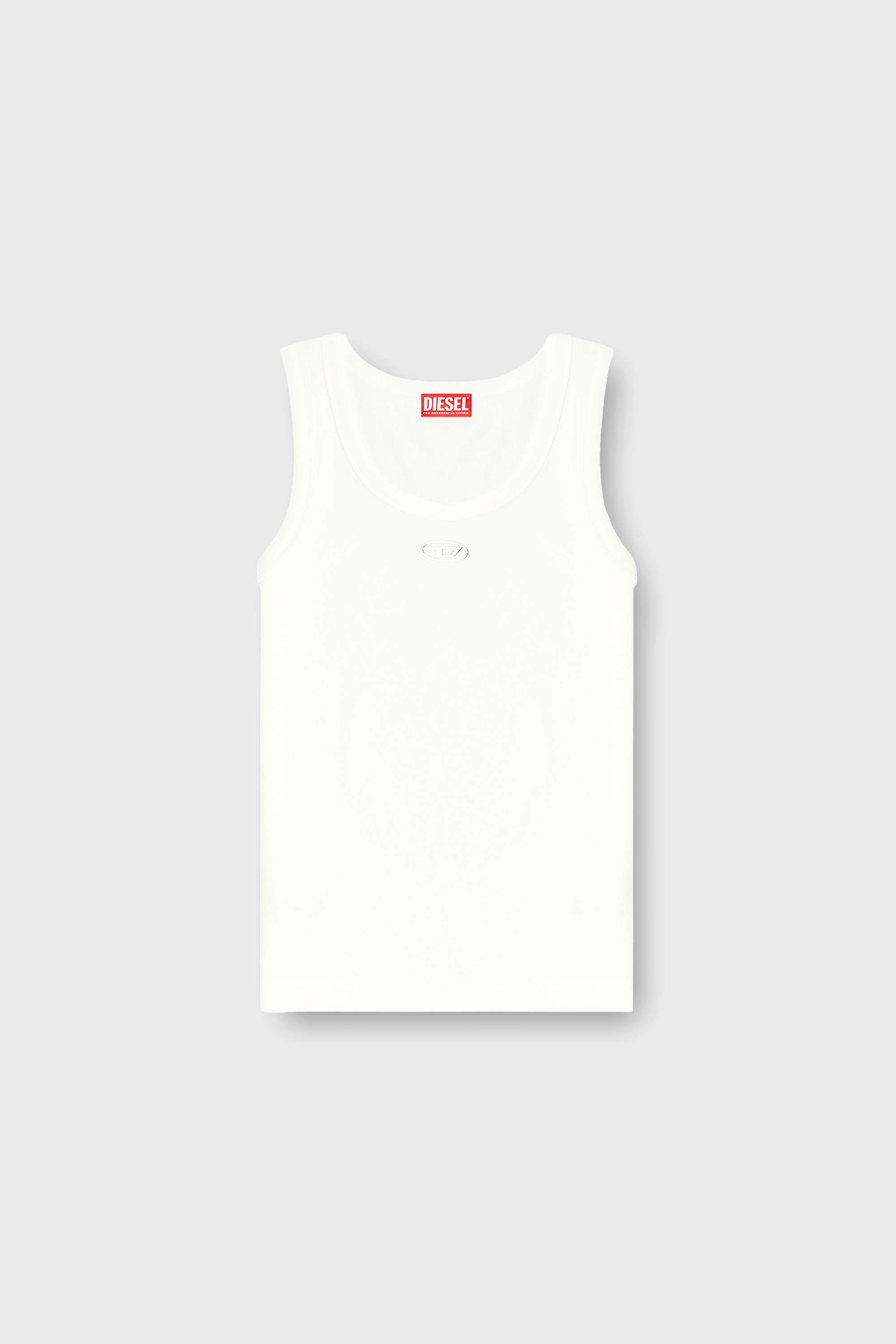 Diesel - T-ANKI-OD, Camiseta de tirantes ajustada y acanalada con &Oacute;valo D met&aacute;lico Mujer in Blanco - 2