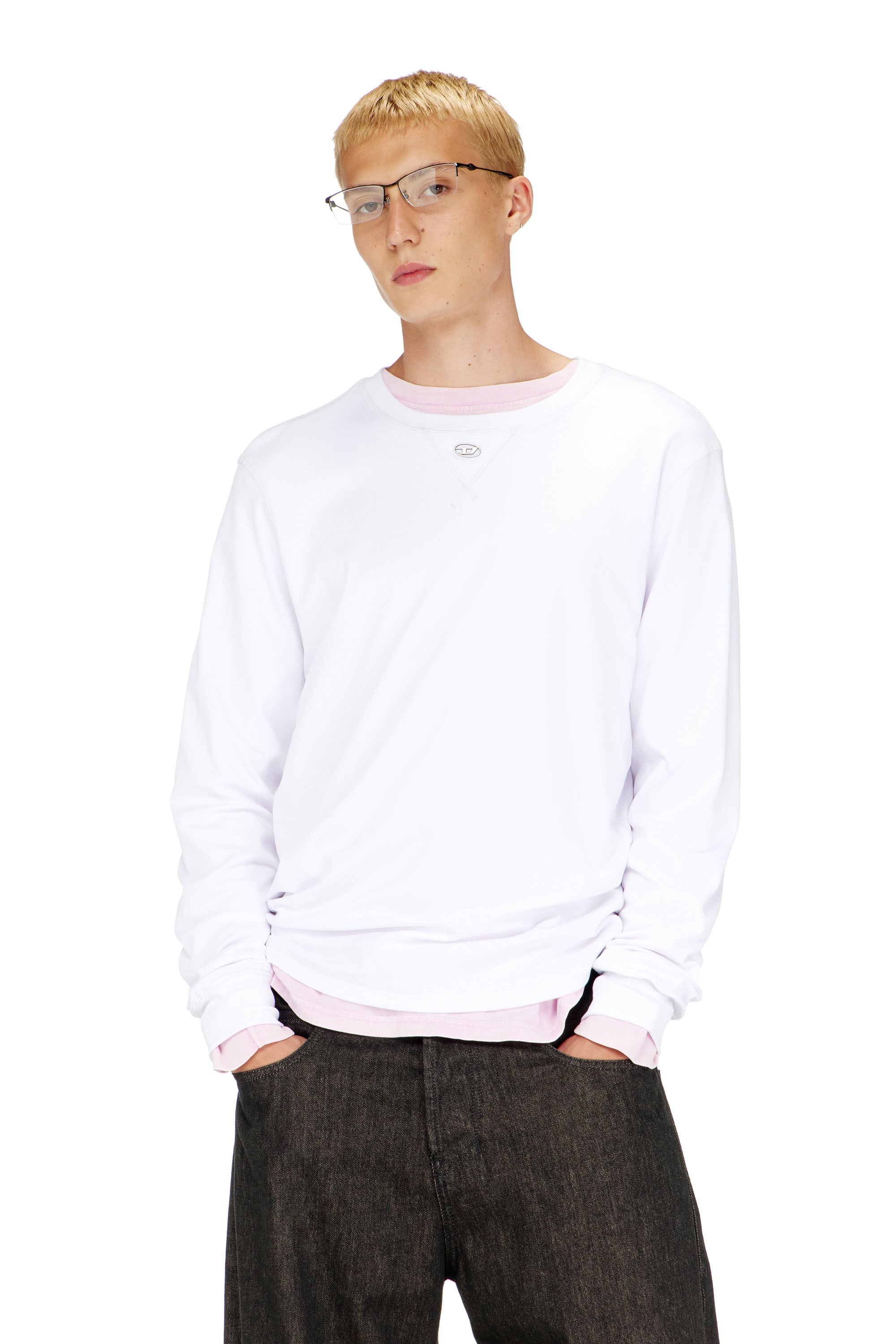 Diesel - T-MADJUST-LS-TR, Camiseta de manga larga de algod&oacute;n con Oval D Hombre in Blanco - 1