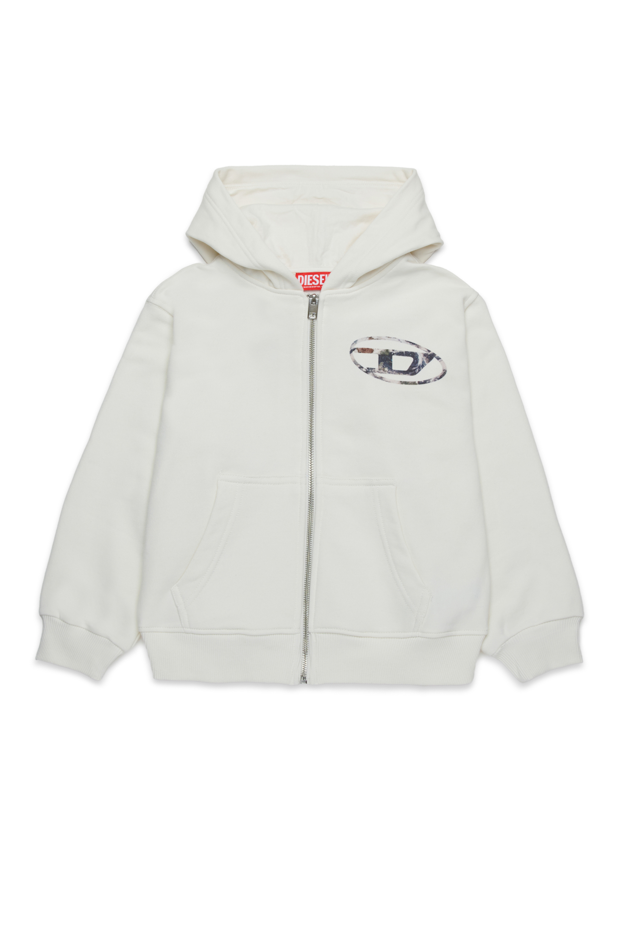 Diesel - SWELTHOODZIP  OVER, Sudadera con capucha y cremallera con logotipo Planet Camo Hombre in Blanco - 1