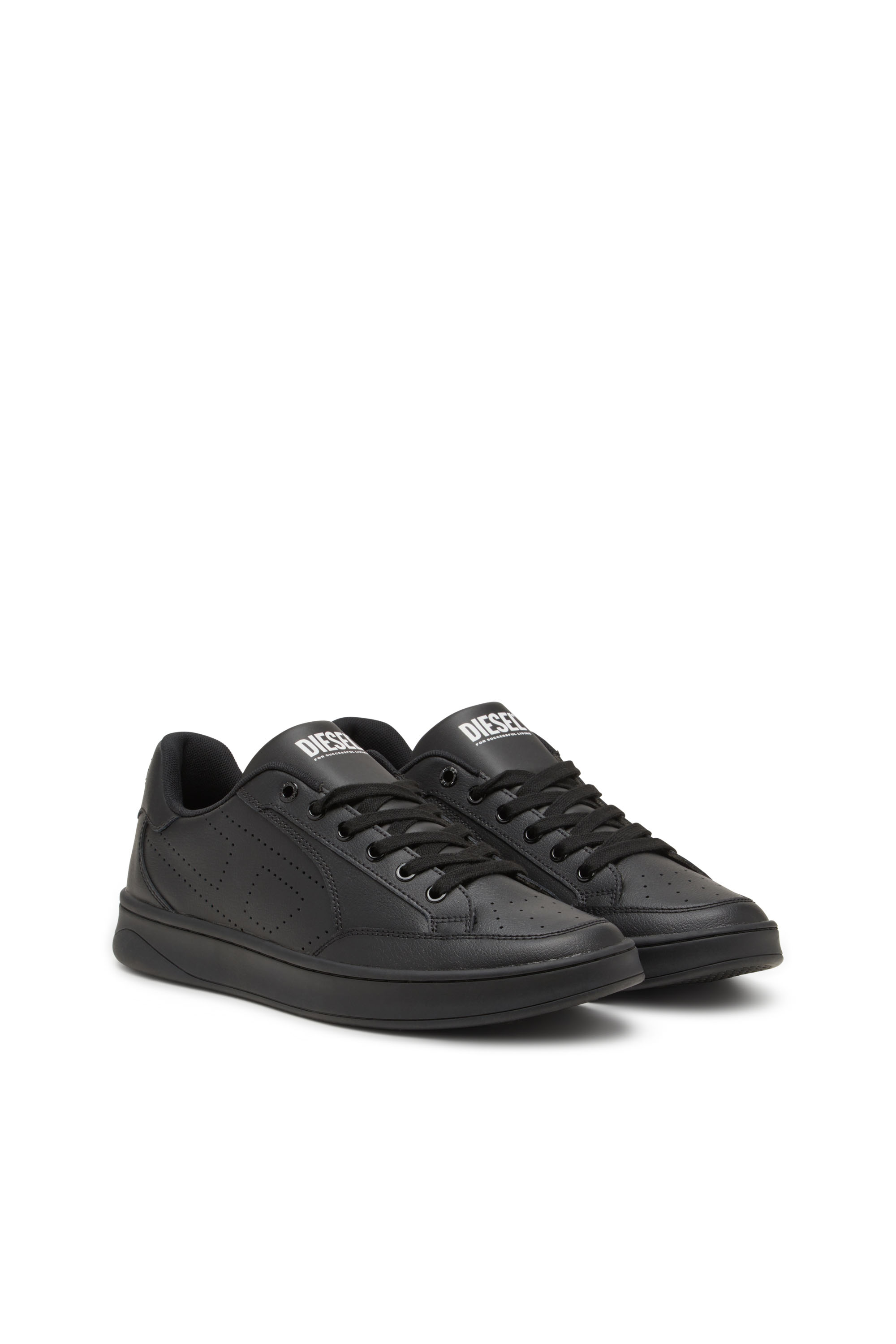 Diesel - S-DAKOTA LOW, Deportivas de cuero con logotipo perforado Hombre in Negro - 2