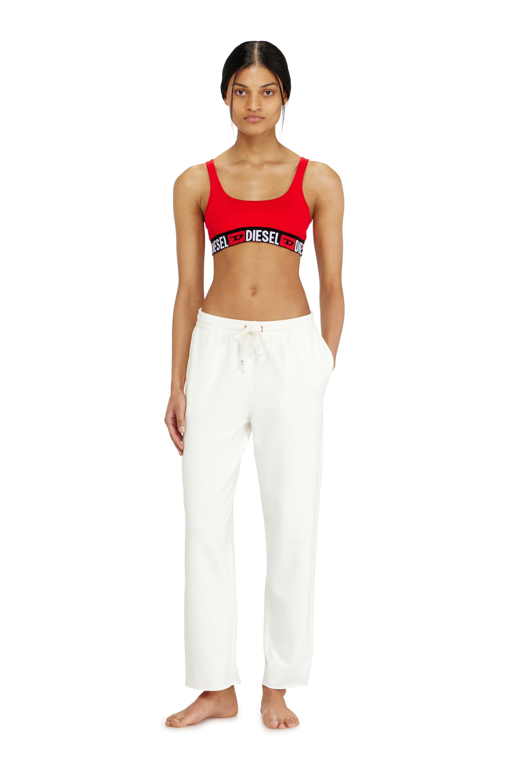 Diesel - INDRA-D-CORE, Pantal&oacute;n de ch&aacute;ndal afelpado con bajos al corte Mujer in Blanco - 1