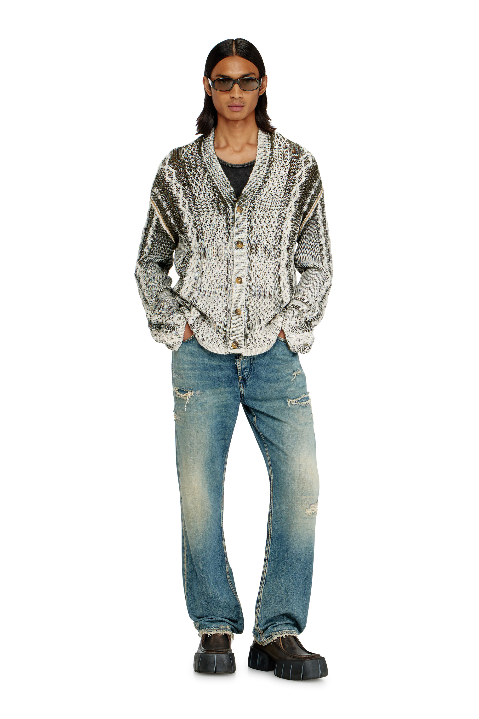 Diesel - K-MIOTO, C&aacute;rdigan de punto trenzado tratado Hombre in Multicolor - 2