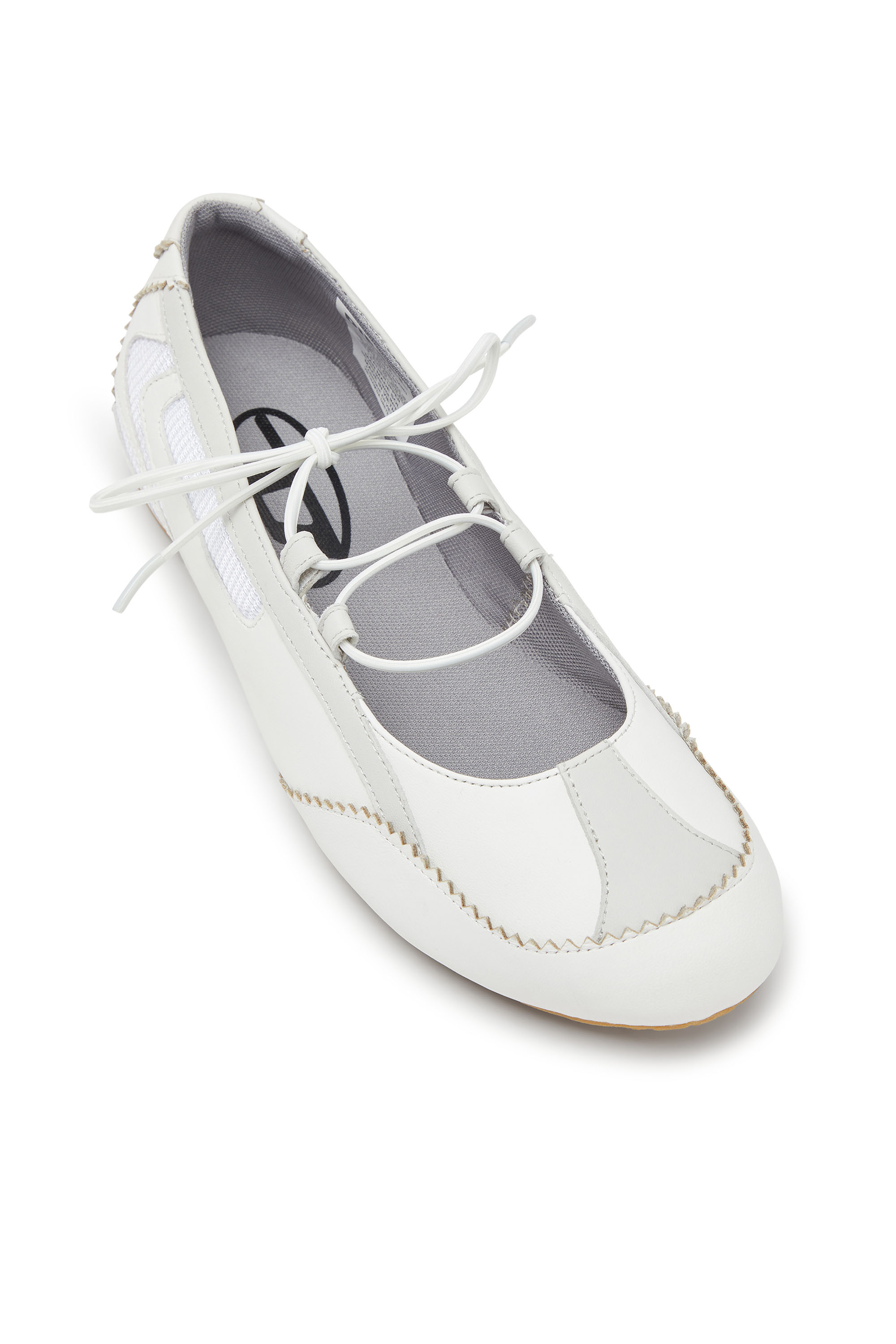 Diesel - D-MILE BALLERINA LACE UP W, D-Mile-Bailarinas con cordones de cuero y malla Mujer in Blanco - 6