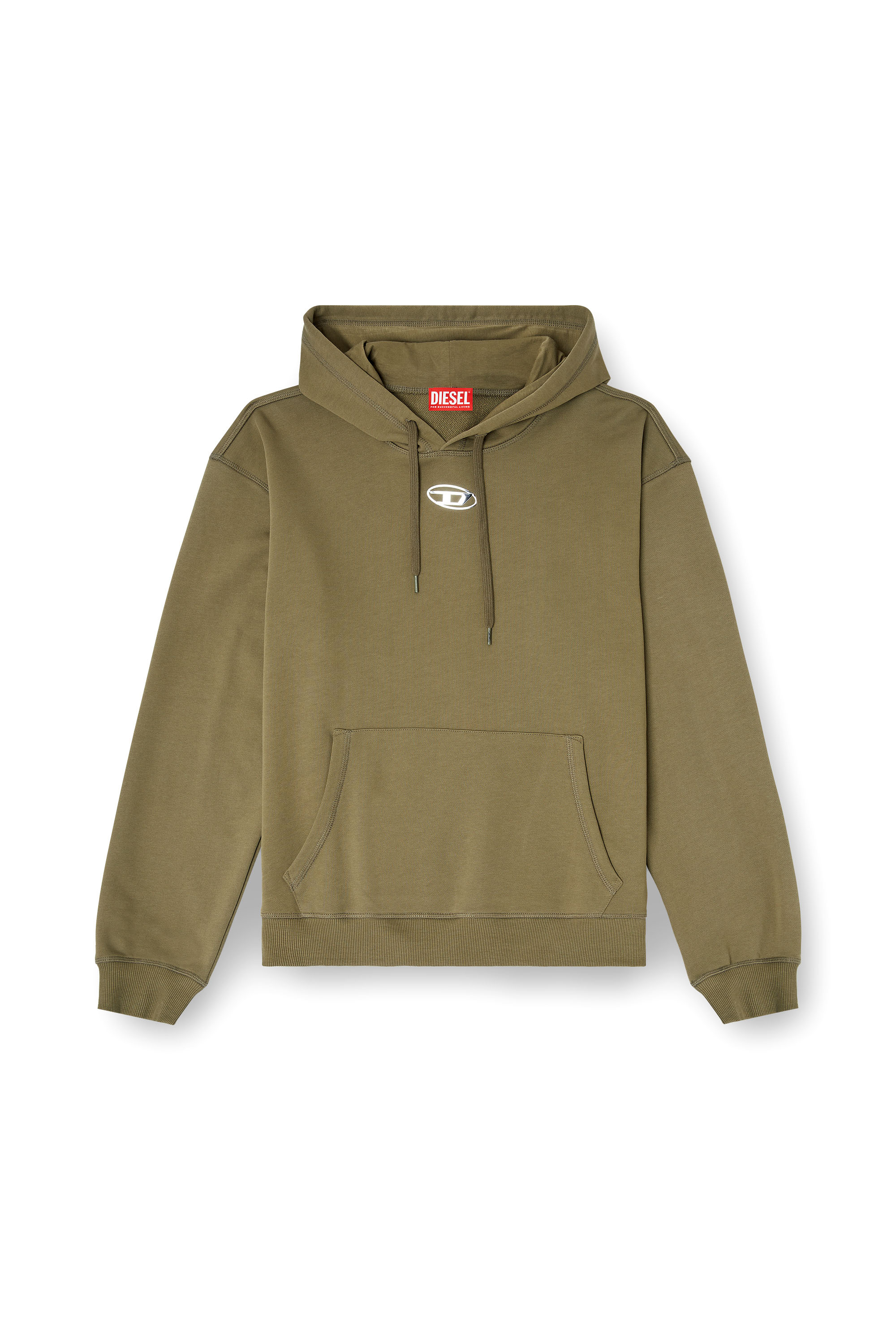 Diesel - S-NORM-HOOD-IOD, Sudadera con capucha de algodón con Oval D metálico. Hombre in Verde - 3