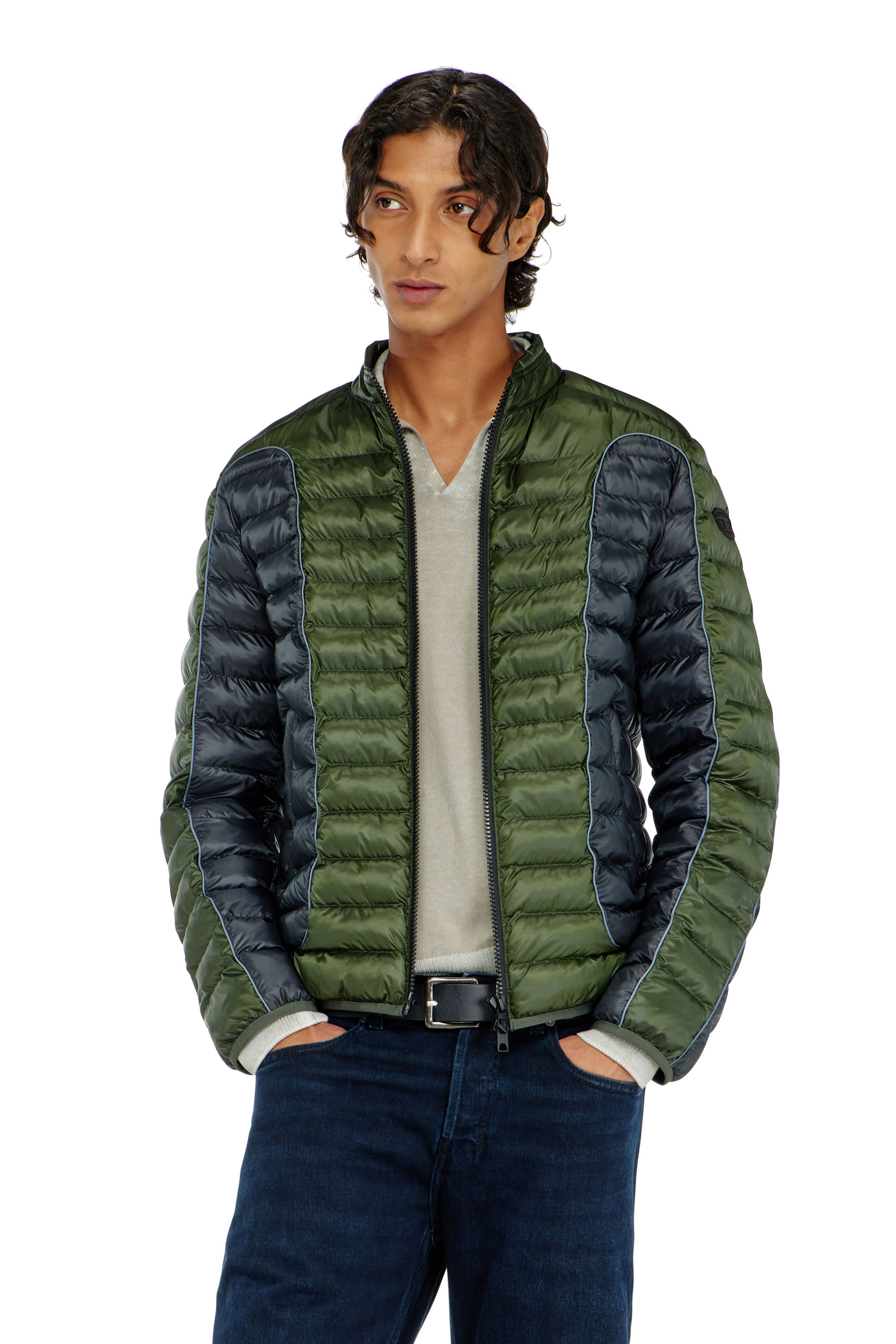 Diesel - W-PILOT-BLOCK, Chaqueta acolchada estilo biker con dise&ntilde;o a bloques de color Hombre in Multicolor - 3