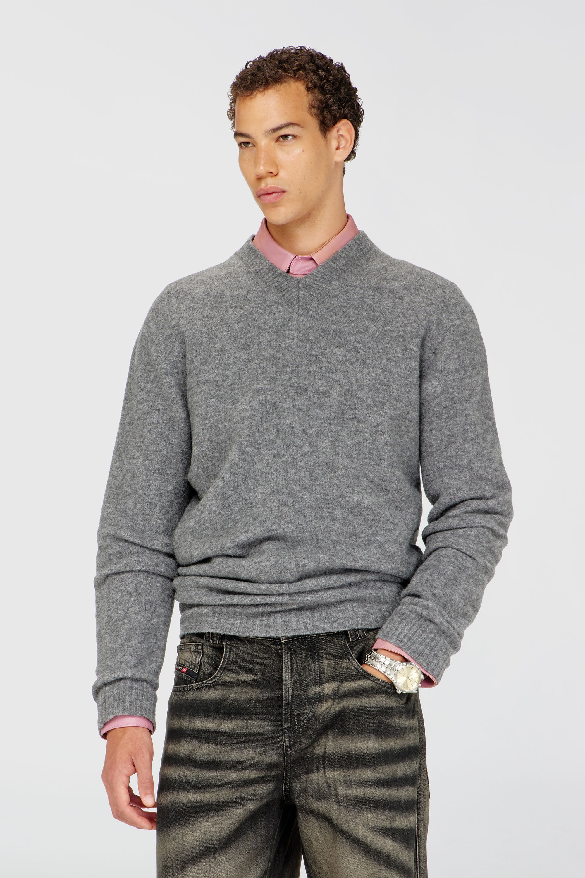 Diesel - K-ANDIE, Jersey de pico en punto hervido arrugado Hombre in Gris - 1