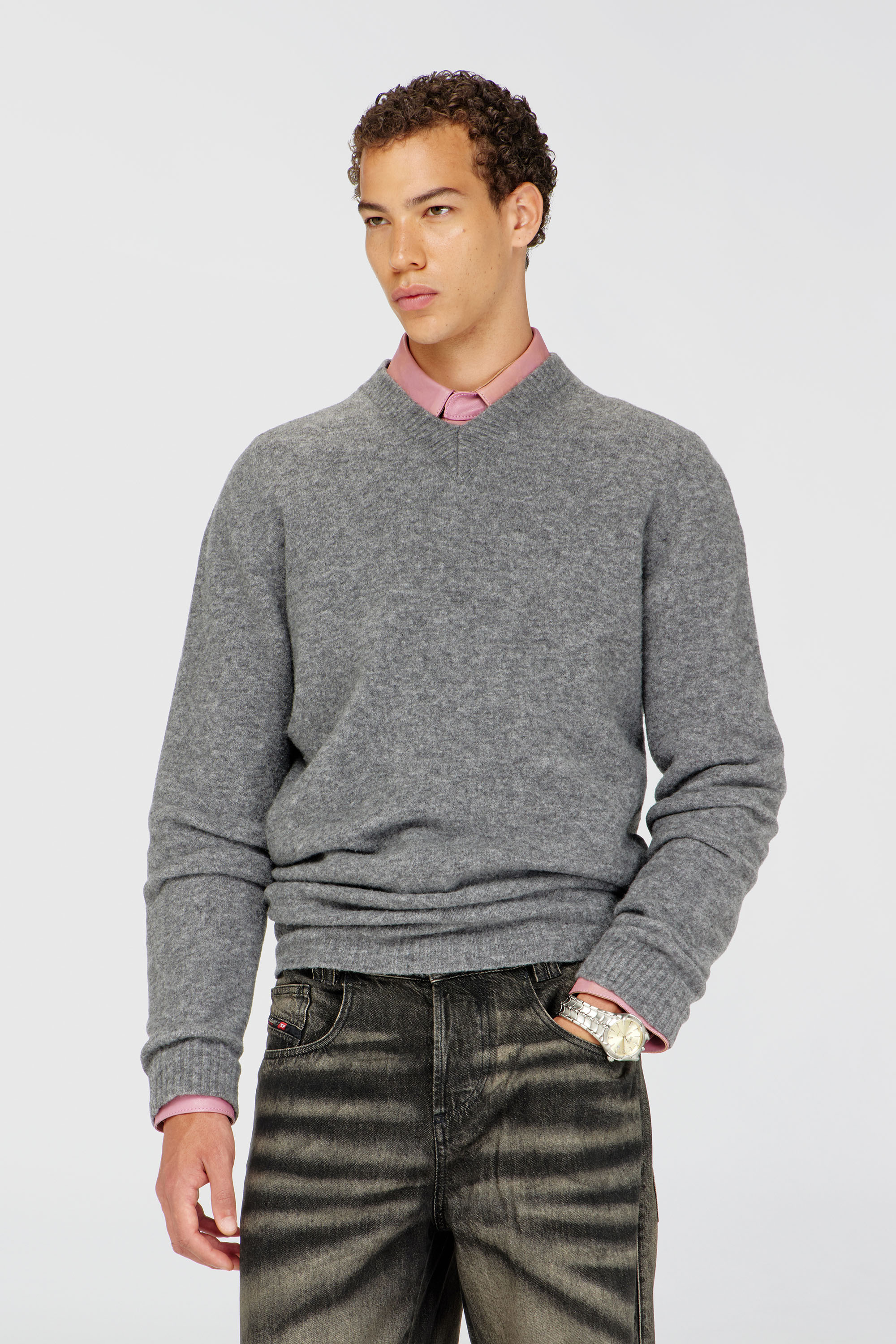 Diesel - K-ANDIE, Jersey de pico en punto hervido arrugado Hombre in Gris - 3