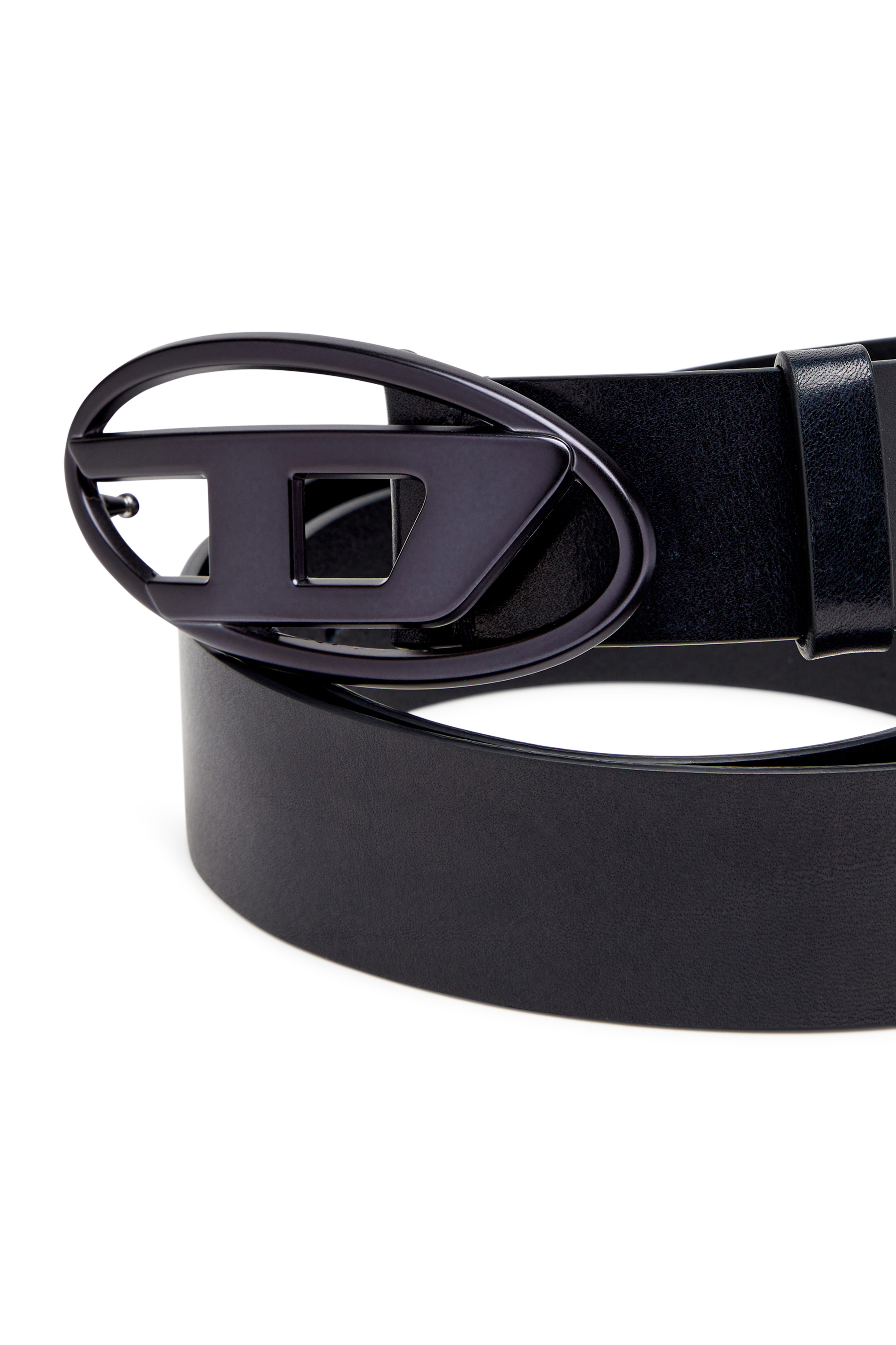 Diesel - B-1DR, Leather belt with metallic Oval D buckle Unisex in Azul marino - 3