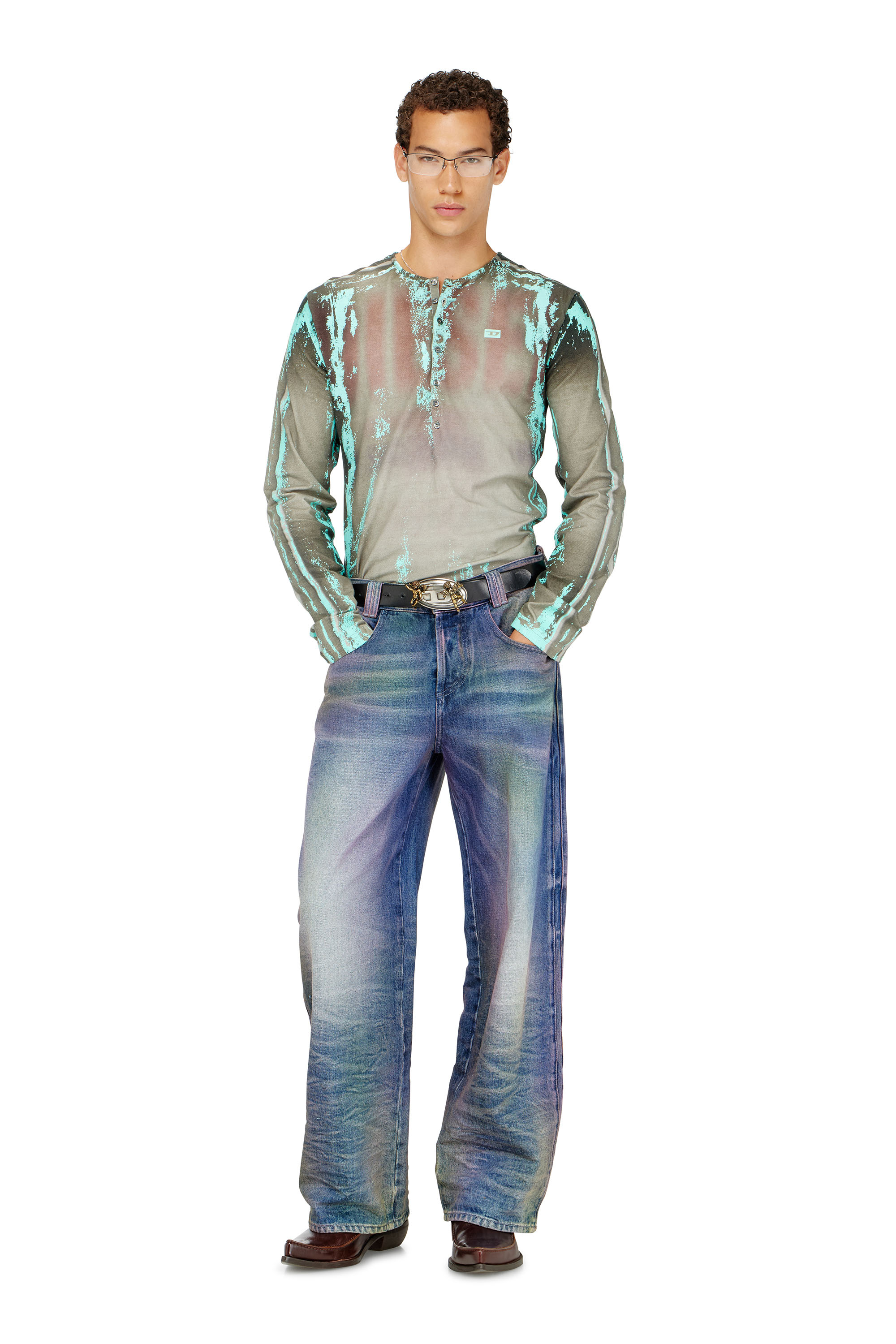 Diesel - T-FYNO-ML, Grandad camiseta de punto efecto cuero agrietado Hombre in ToBeDefined - 1