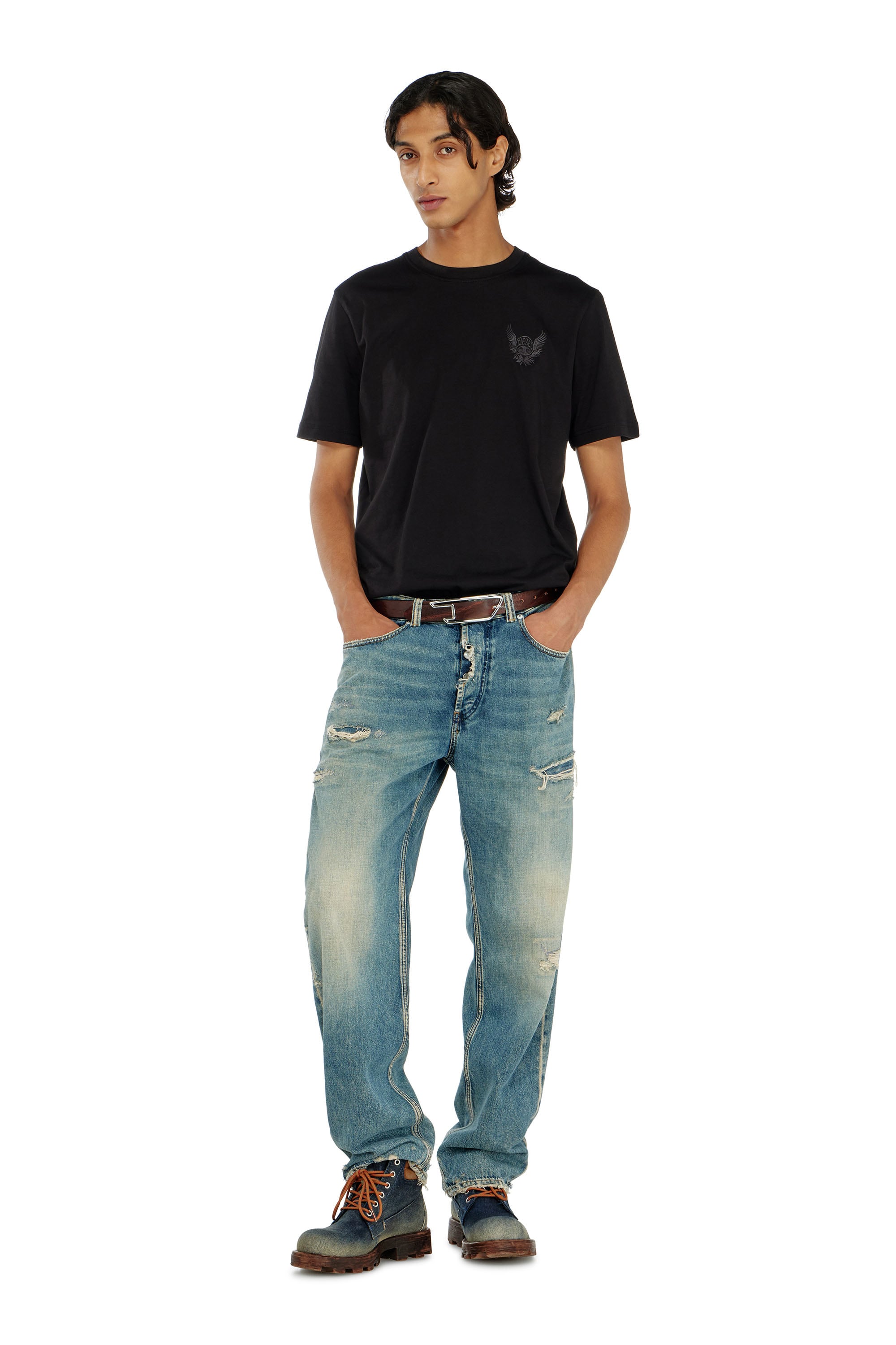 Diesel - T-ADJUST-AA8, Camiseta de algod&oacute;n con motivo de logo en el pecho Hombre in Negro - 2
