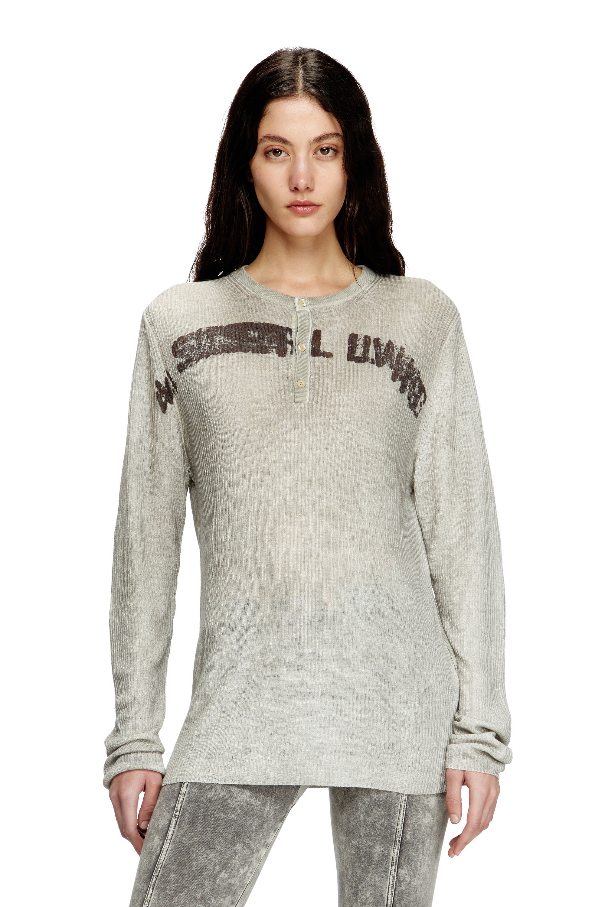 Diesel - K-ROBBY, Suéter Henley con efecto desgastado en lino Unisex in Beige - 1