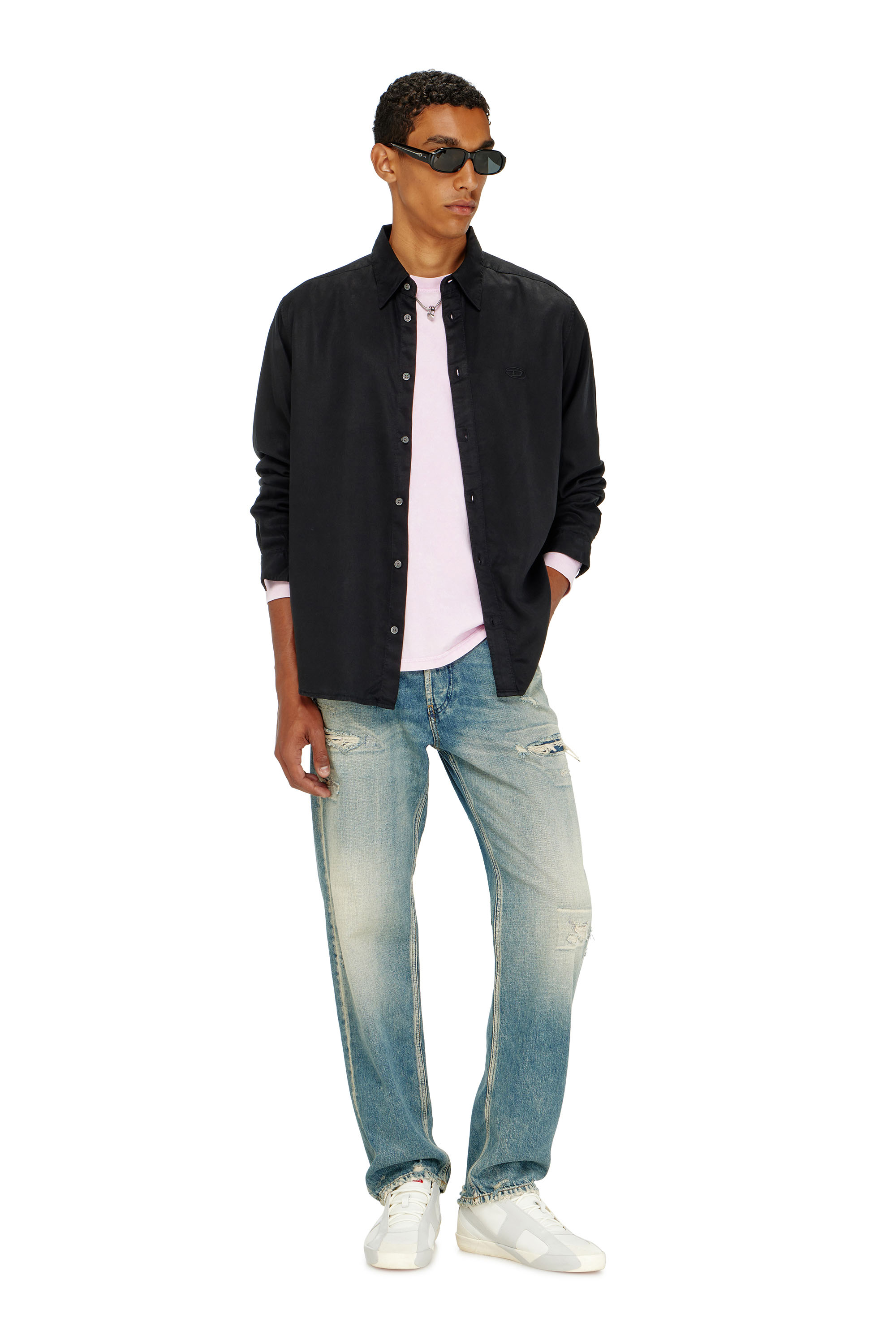 Diesel - S-SIMPLY-C, Camisa fluida con logotipo bordado Hombre in Negro - 2
