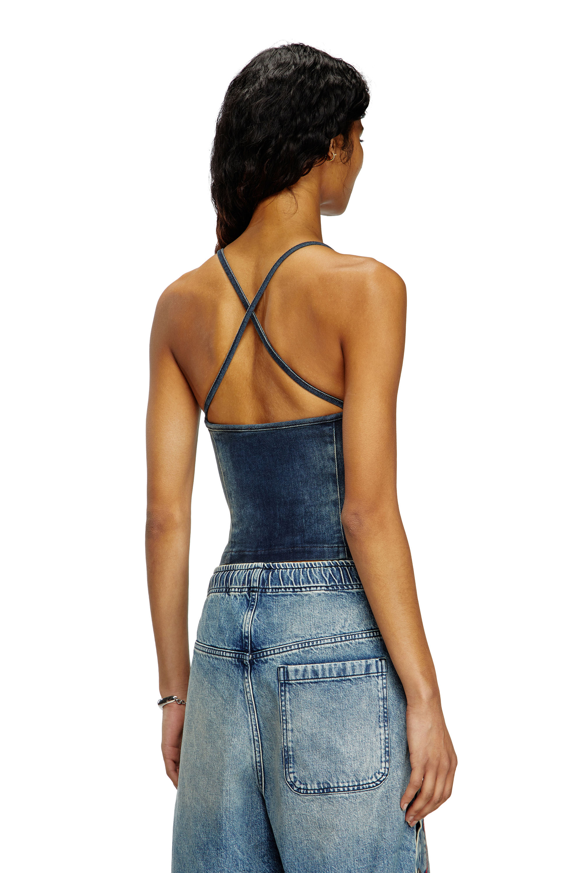 Diesel - DE-PILU-S, Top en denim elástico bicolor Mujer in Azul marino - 4