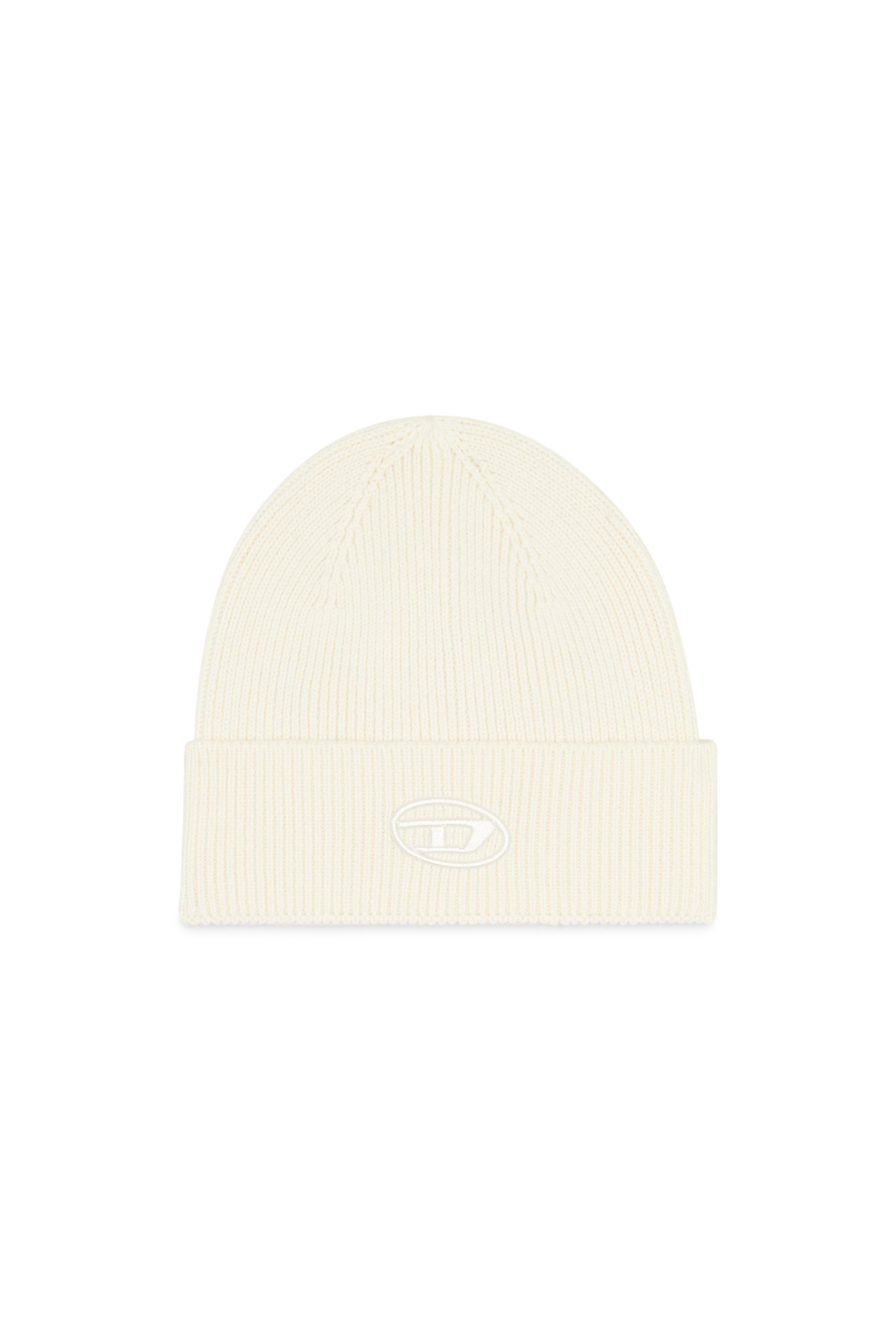 Diesel - K-CODER-FULLY B, Gorro en canalé con la D bordada Unisex in Blanco - 1