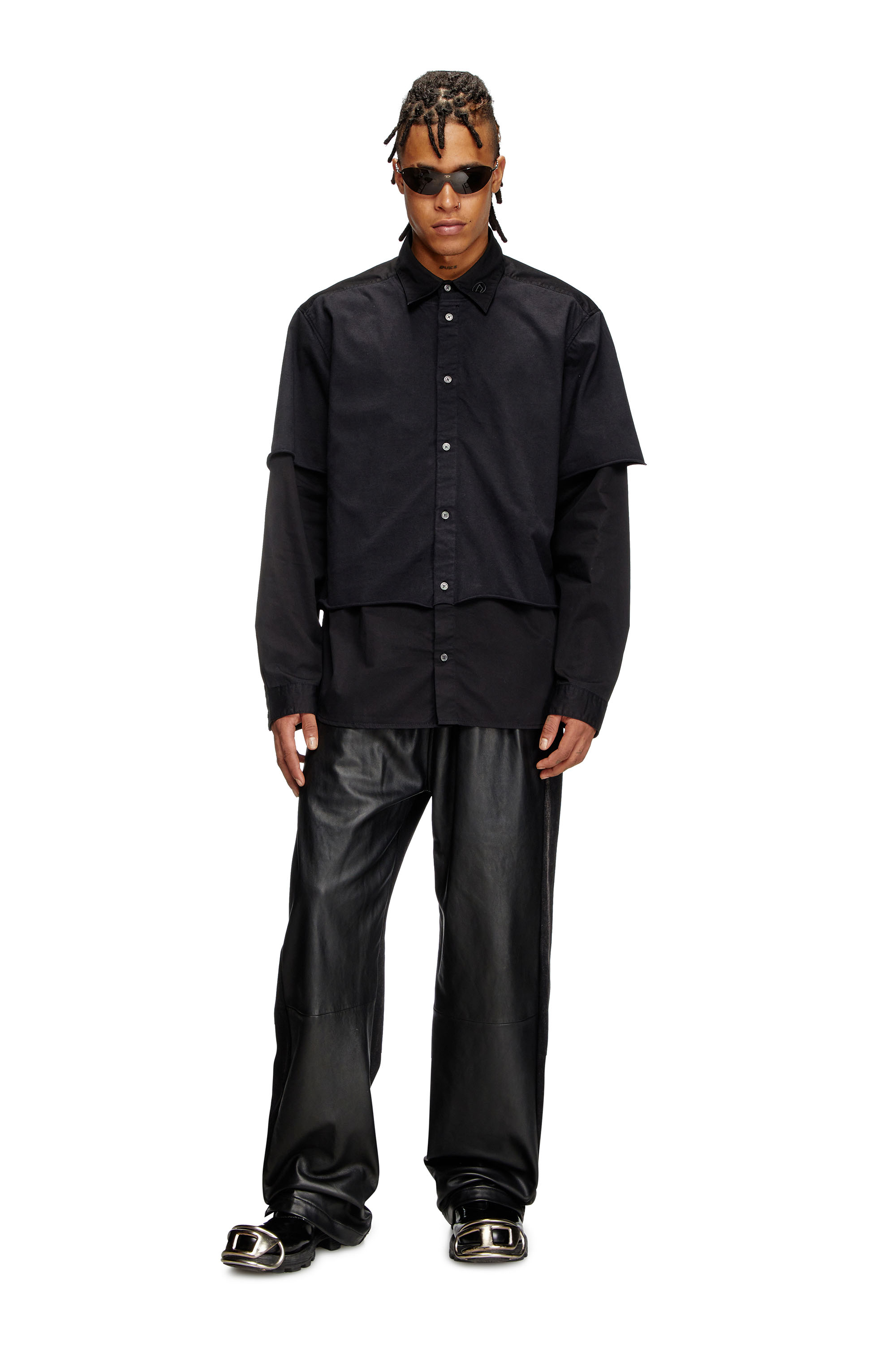 Diesel - S-GASTON-O, Camisa en capas de sarga y tejido Hombre in Negro - 2