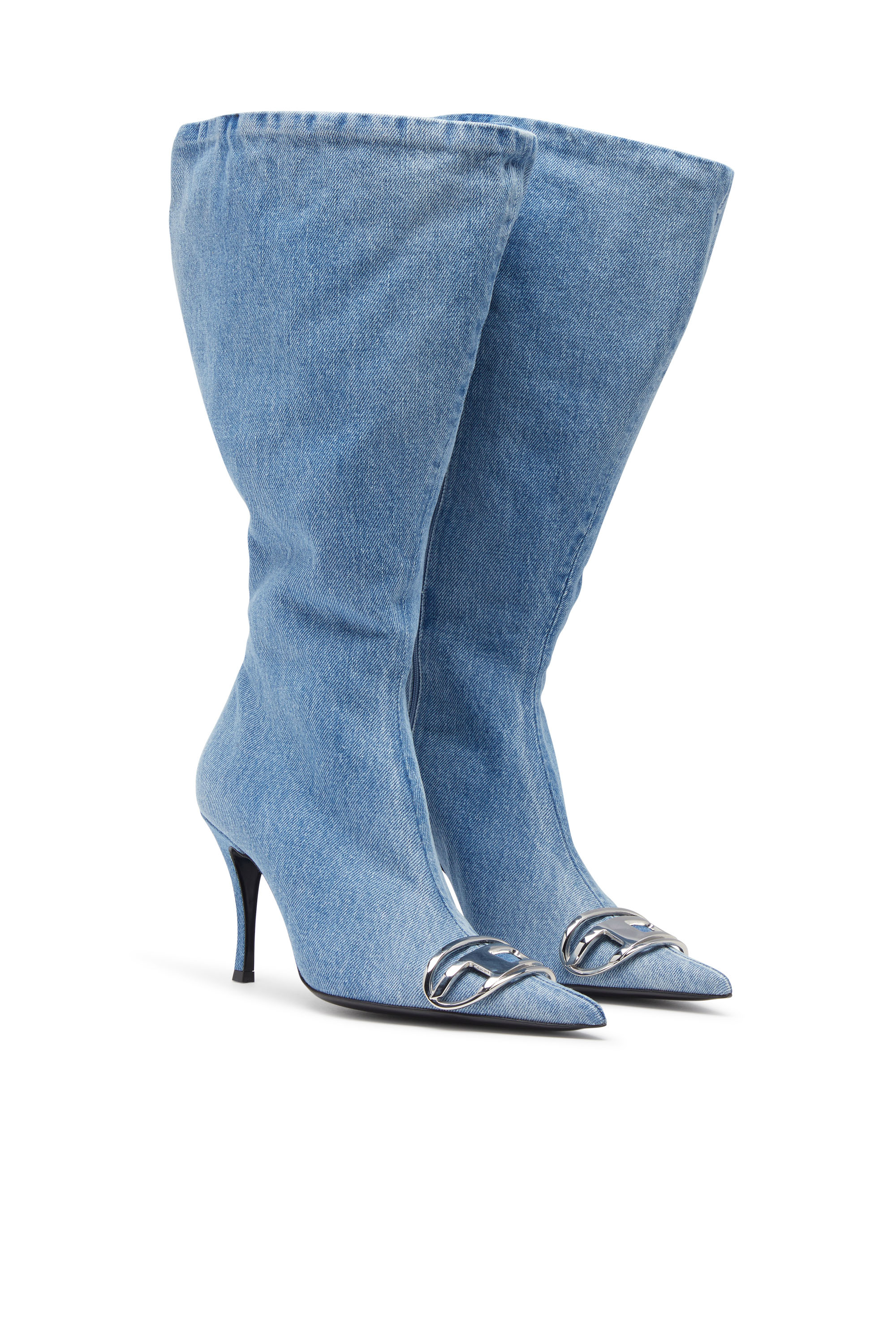 Diesel - D-VENUS KB LARGE, Botas anchas hasta la rodilla en denim Mujer in Azul marino - 2