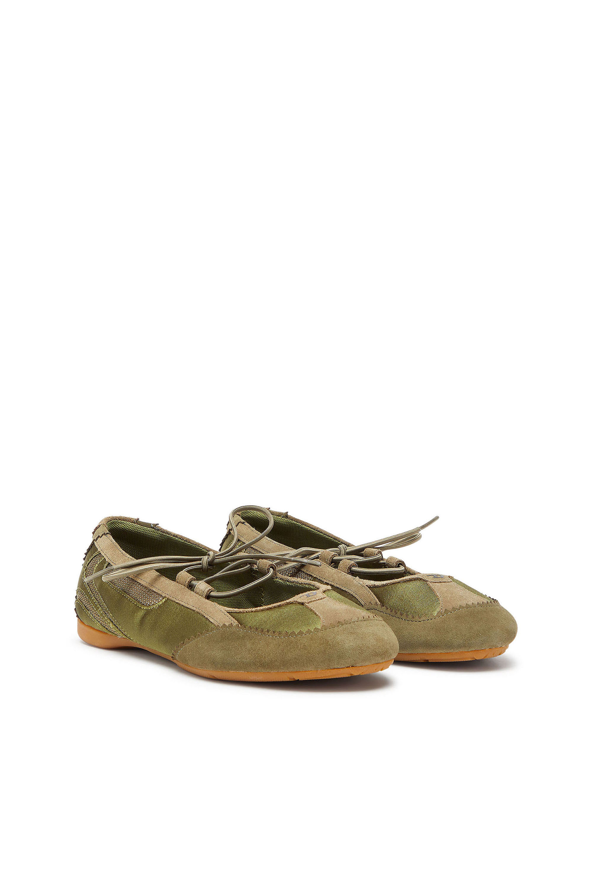 Diesel - D-MILE BALLERINA LACE UP II W, D-Mile - Bailarinas con cordones en piel y malla Mujer in Verde - 2
