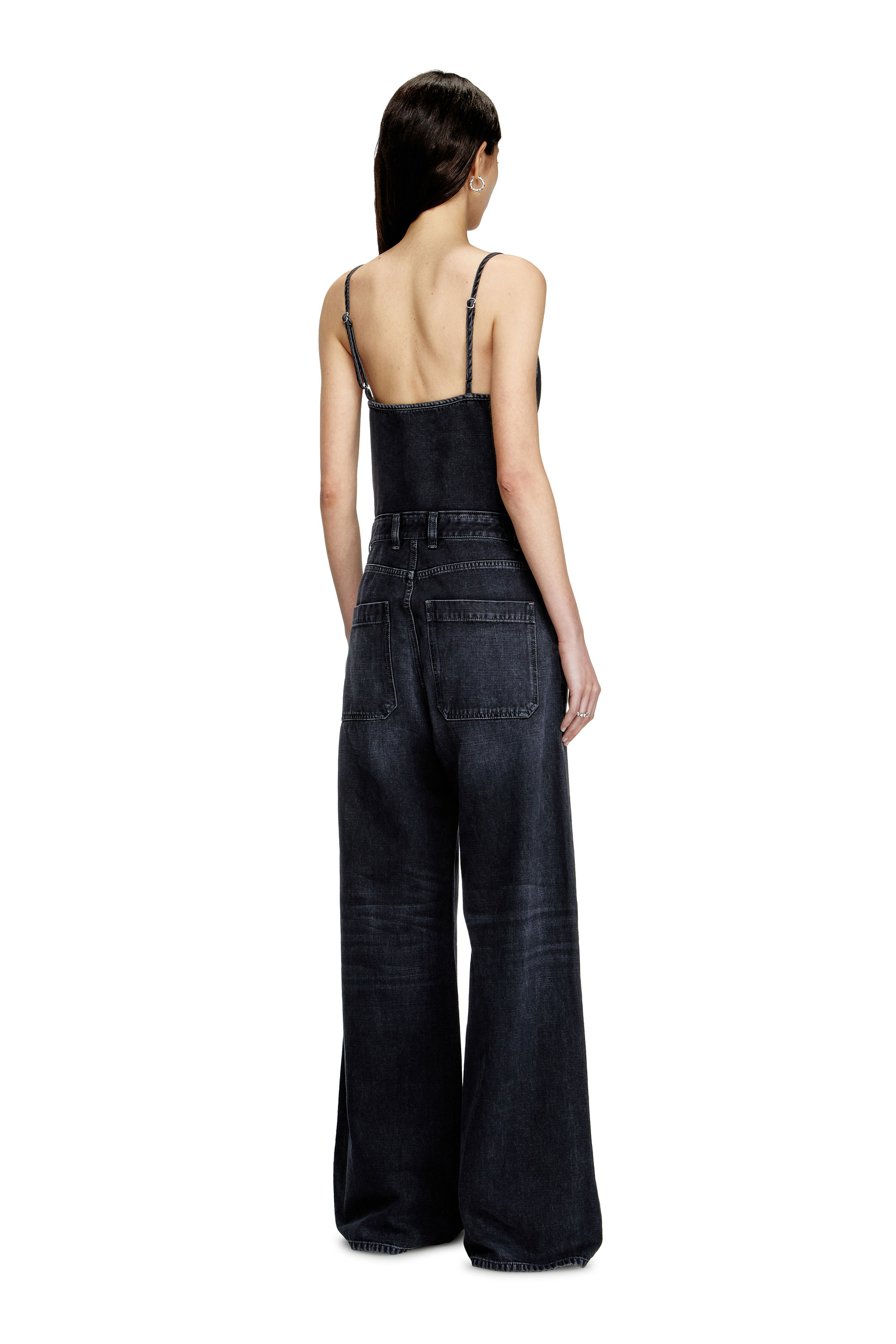 Diesel - DE-VORS, Mono con tiras de denim con tejido batavia Mujer in Negro - 2