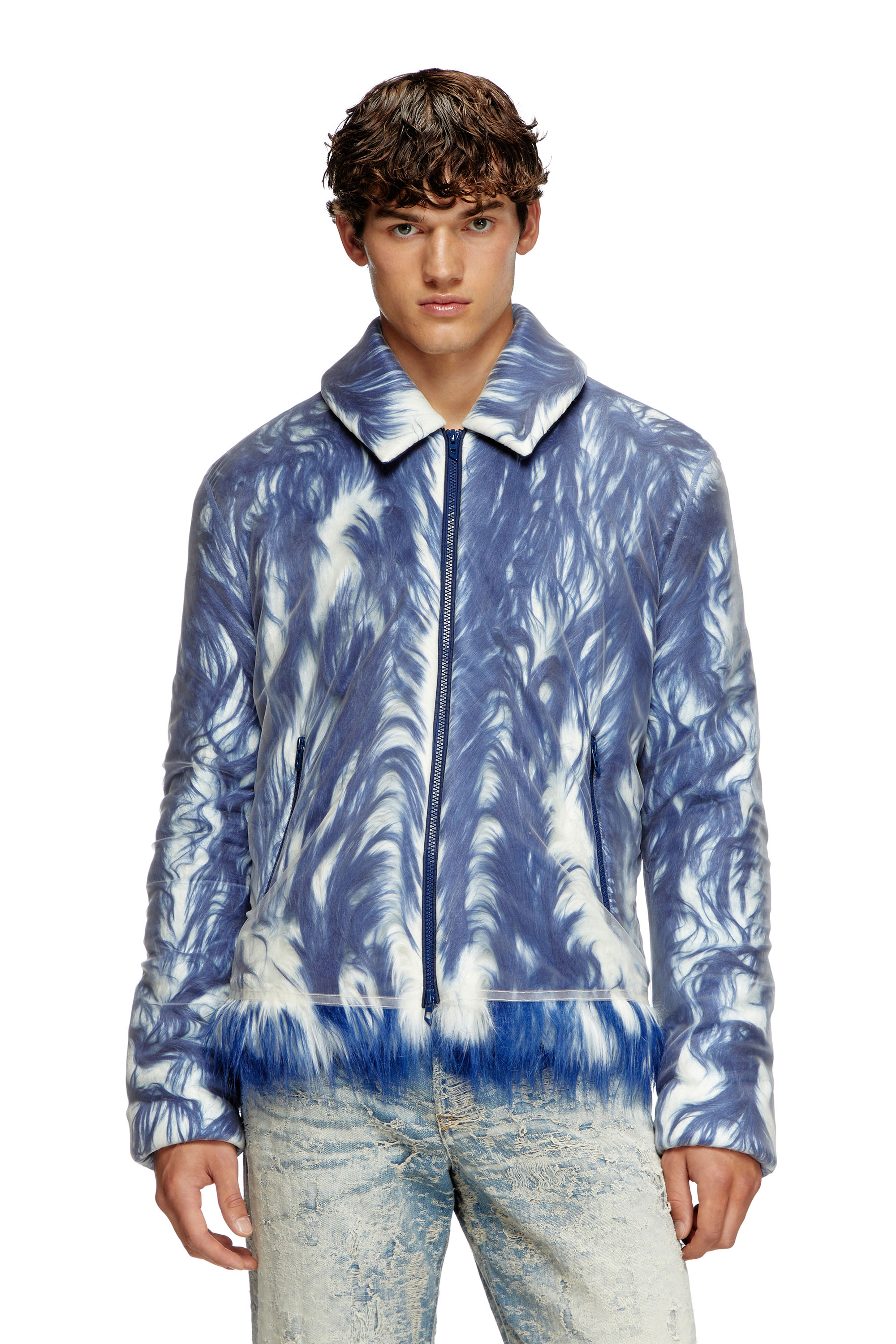 Diesel - W-WOUFY, Chaqueta mullida con superposición de tul transparente Hombre in Azul marino - 1