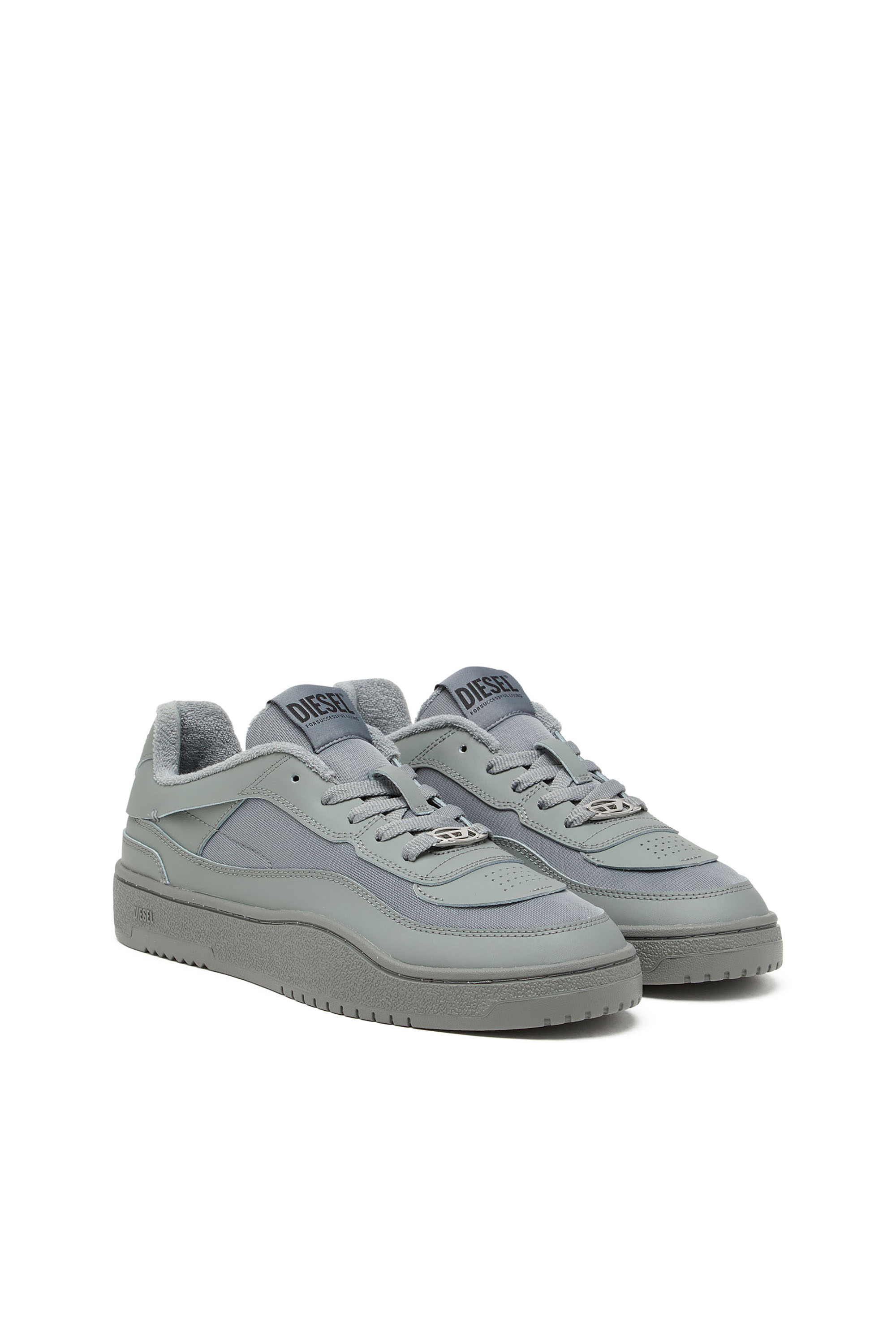 Diesel - S-OVAL SKATE LOW, S-Oval Skate-Deportivas de cuero con paneles de tejido Hombre in Gris - 2