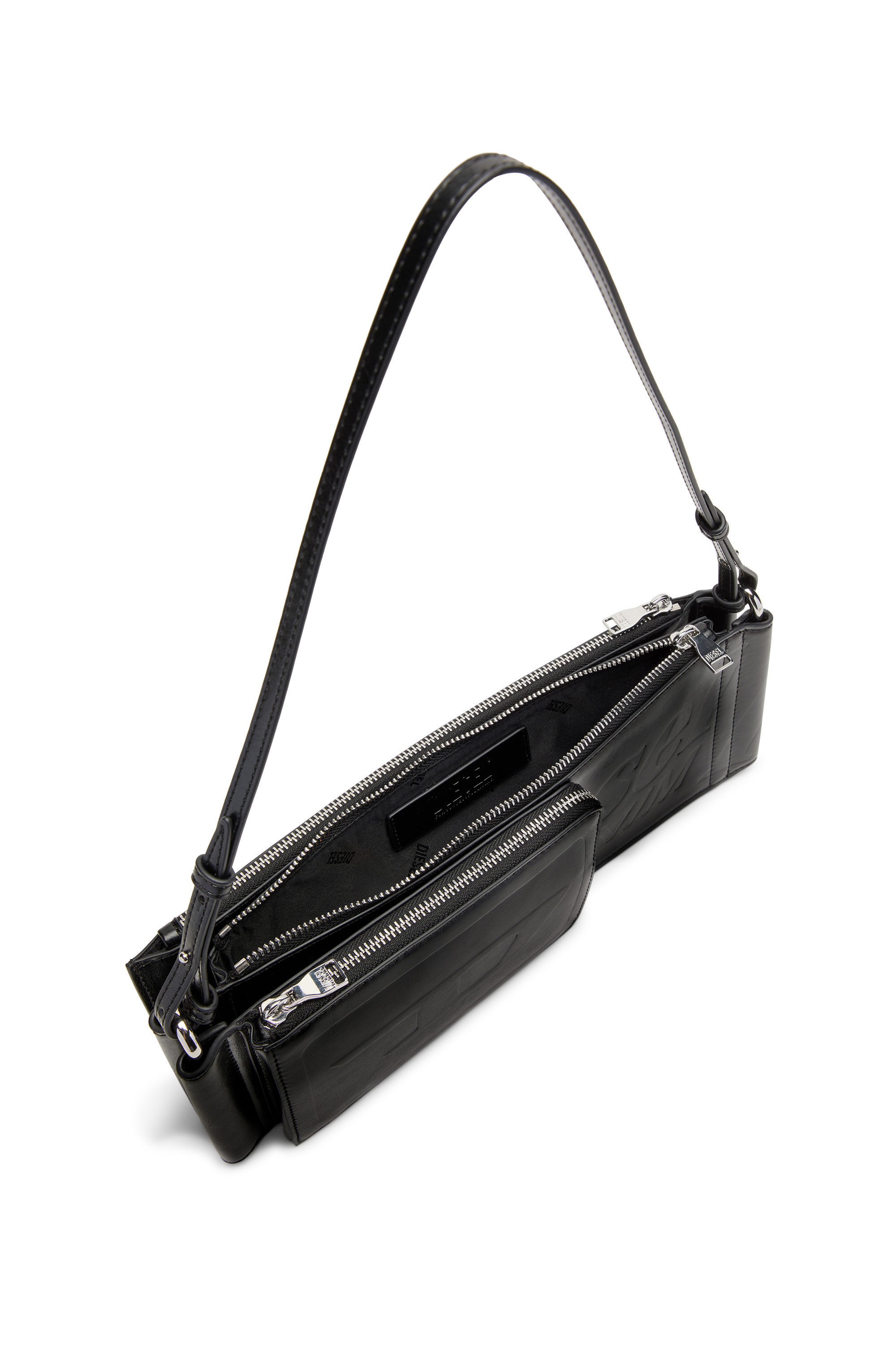 Diesel - FLAG-D SHOULDER BAG X, Flag-D-Bandolera modular con logo en relieve y lavado oscuro Unisex in Negro - 3