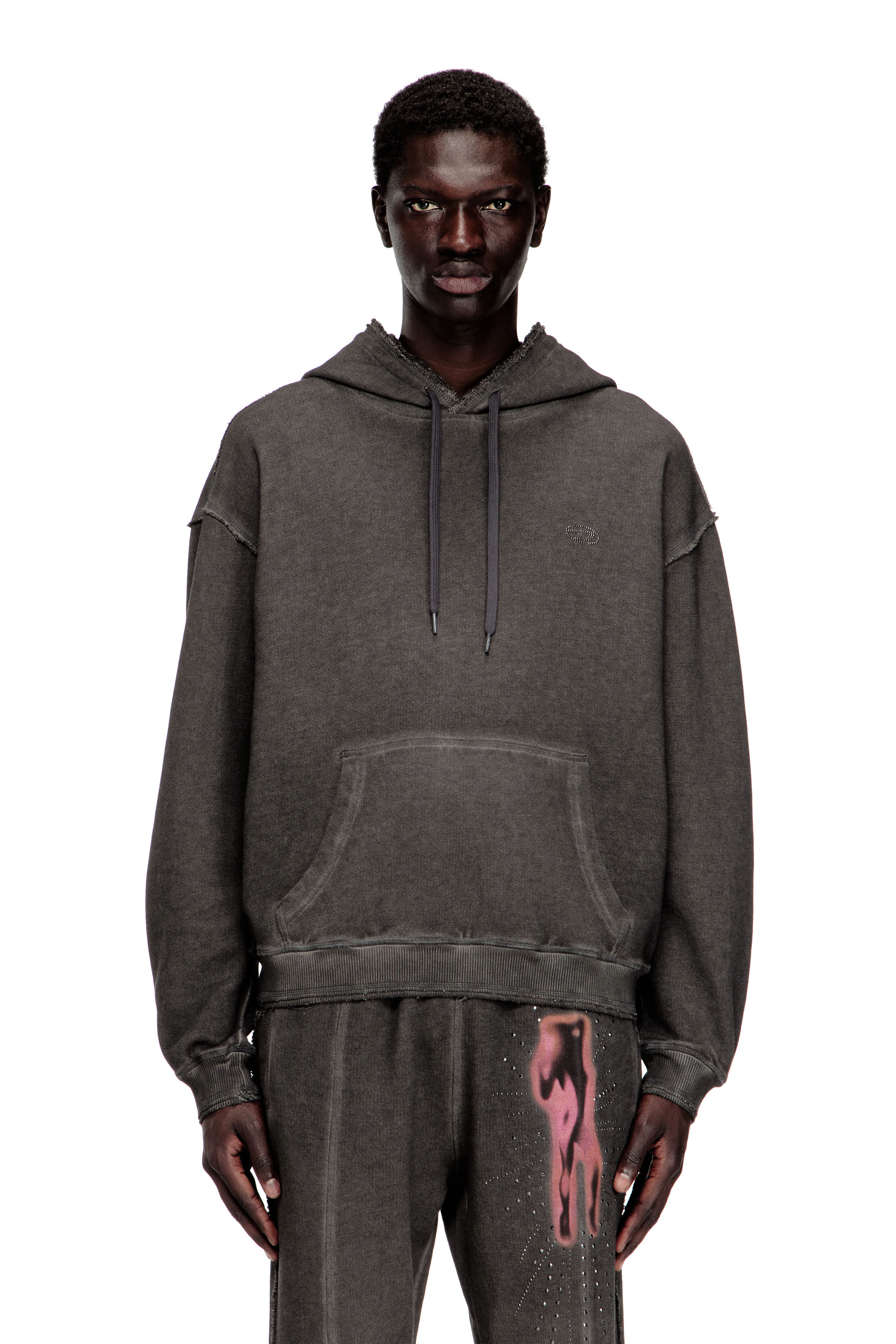 Diesel - S-QUINN-HOOD, Sudadera con capucha con estampado y tachuelas Hombre in Gris - 1