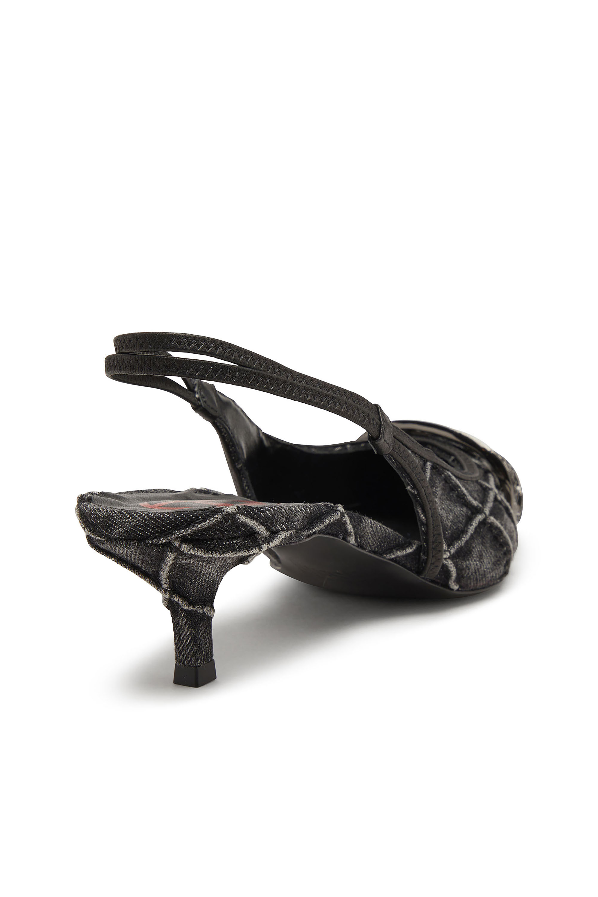 Diesel - D-VENUS SB 40, D-Venus-Crystal-logo zapatos tipo slingback de denim acolchado lavado oscuro Mujer in Negro - 4
