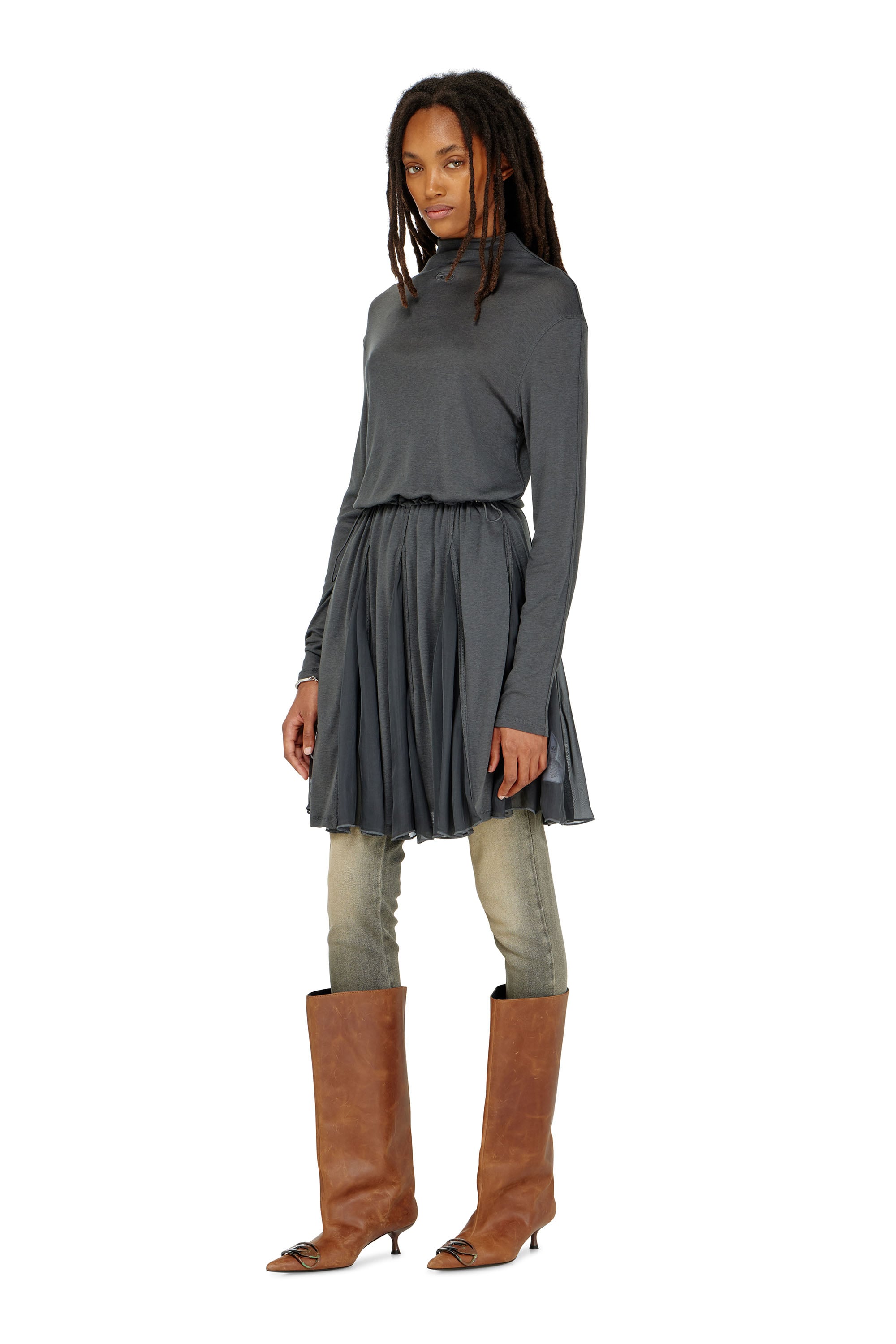 Diesel - D-REI, Vestido mini de cuello alto en punto y gasa Mujer in ToBeDefined - 3