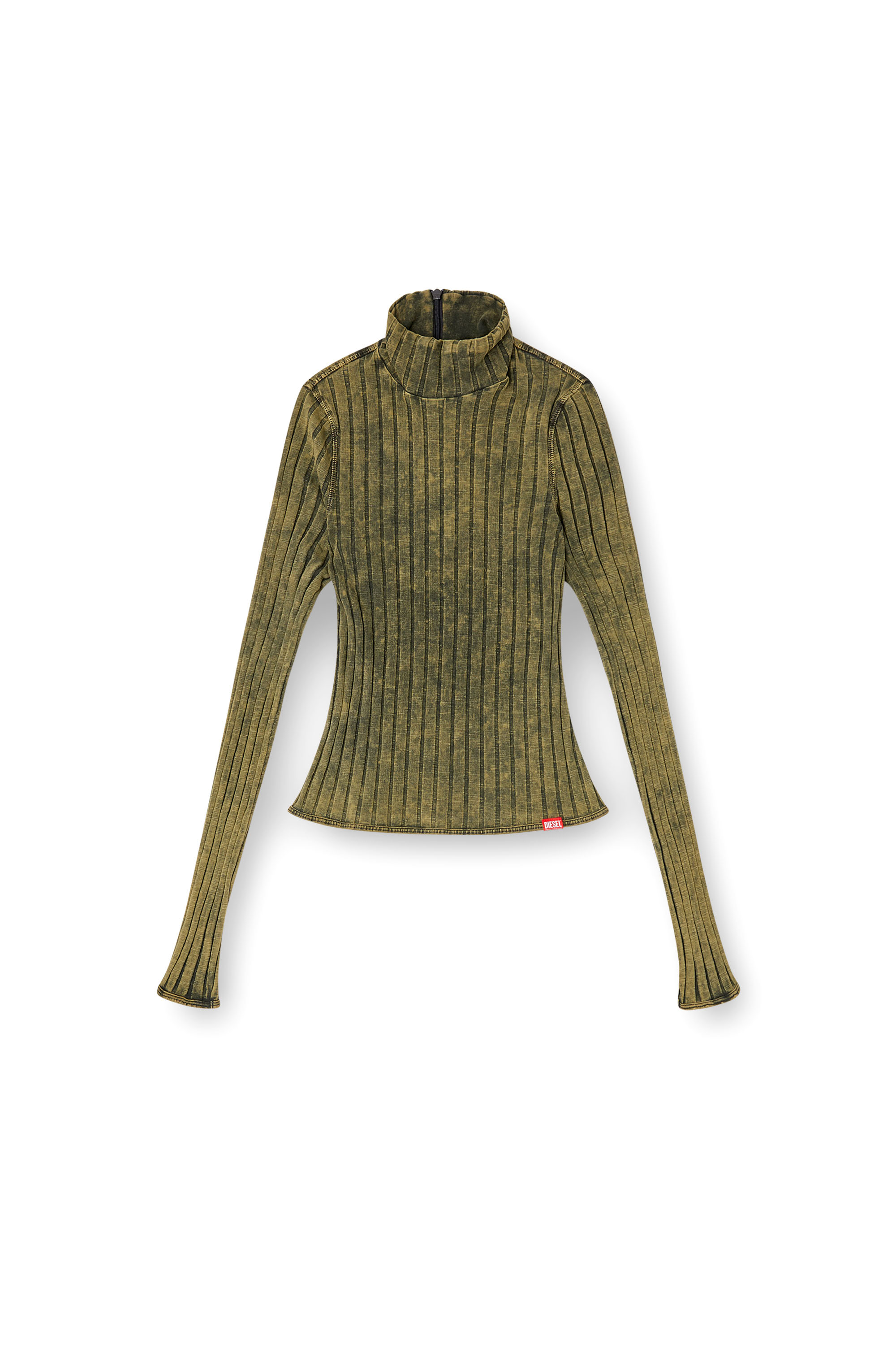 Diesel - T-CLAWA, Suéter en jersey de canalé ancho tratado Mujer in Verde - 3