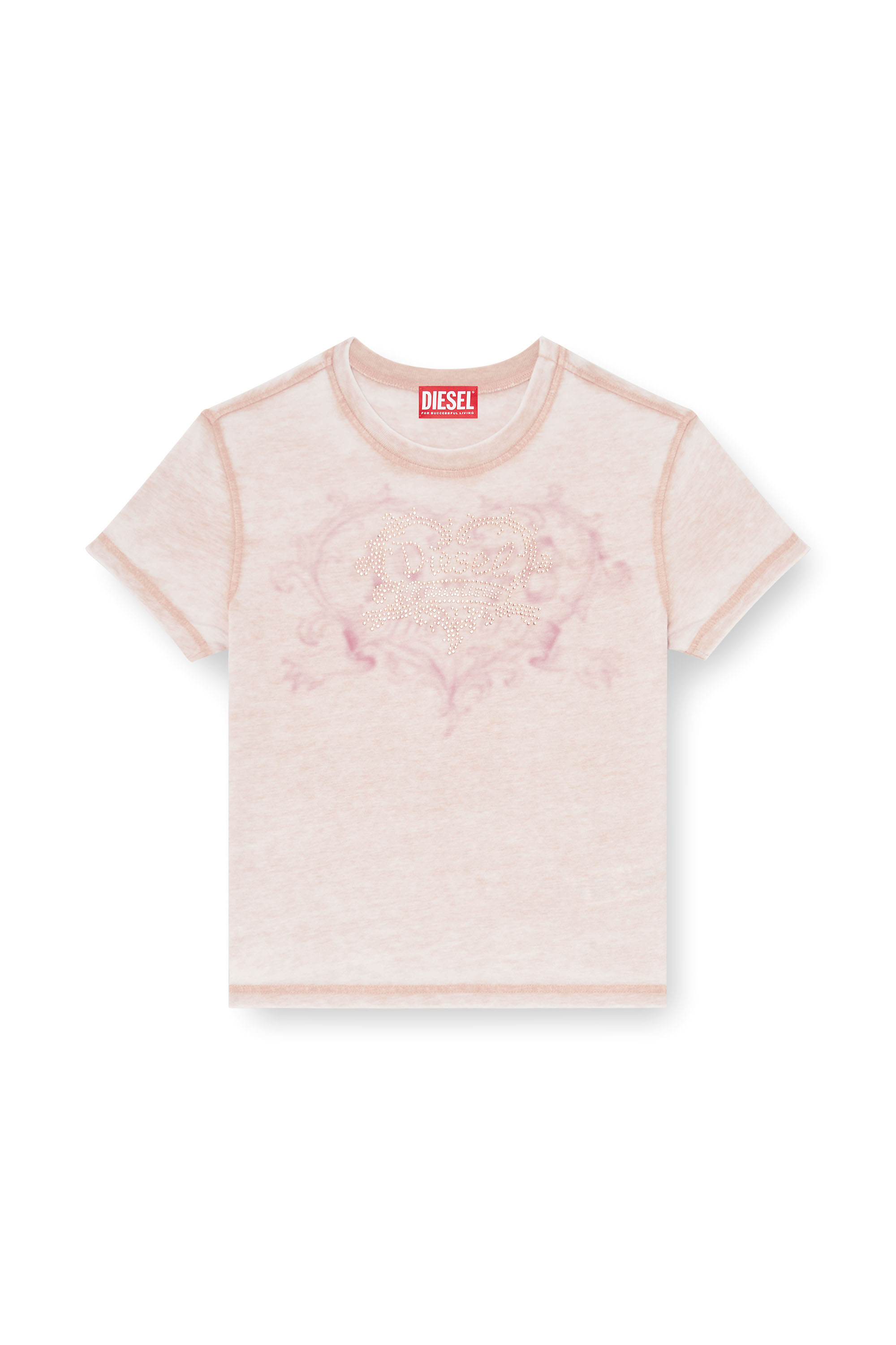 Diesel - T-ILA-AA1, Camiseta de jersey con strass y burnout effect Mujer in Rosa - 2