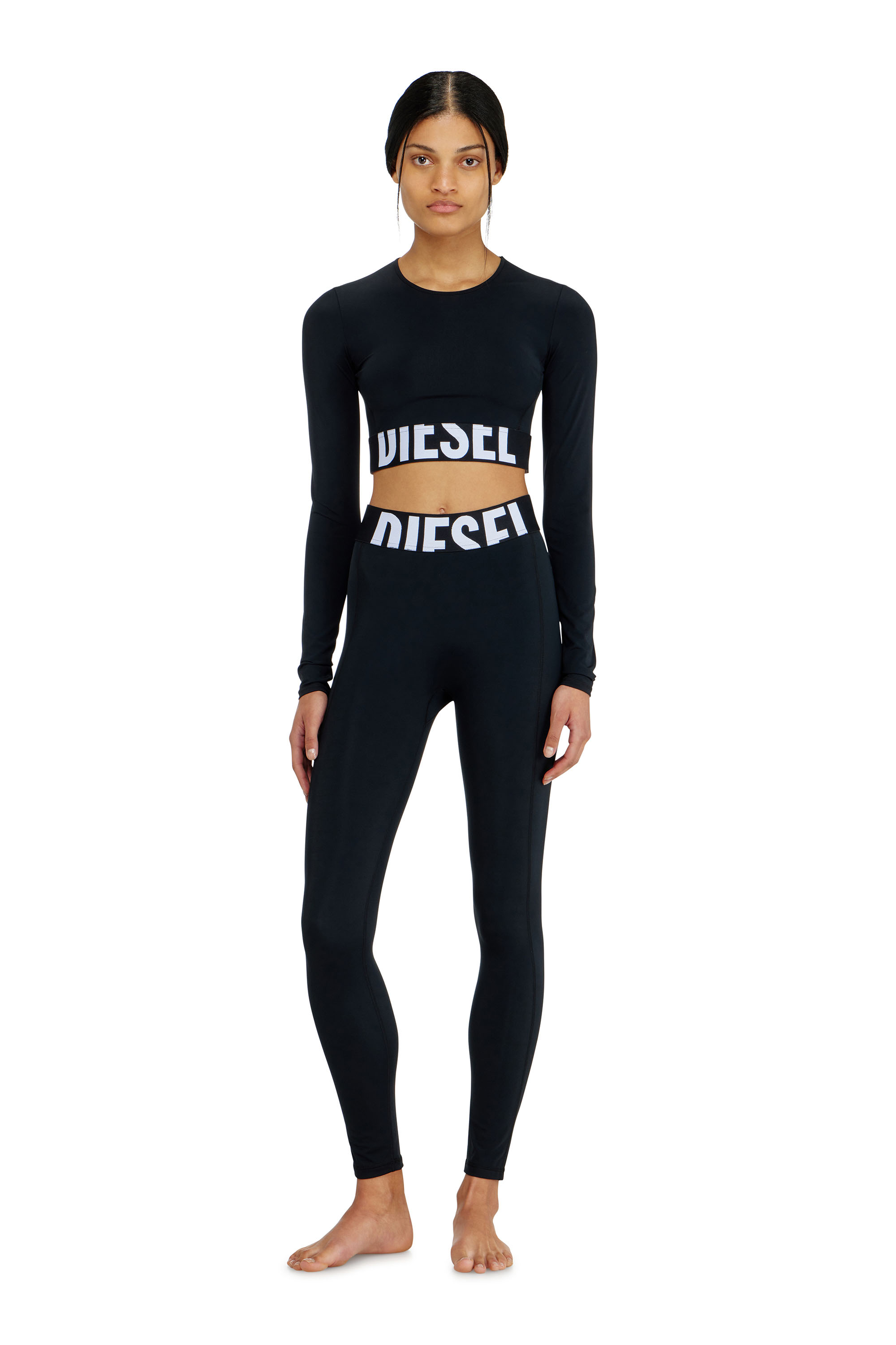 Diesel - ADELINE-D-POP, Leggings de microfibra con logotipo recortado Mujer in Negro - 1