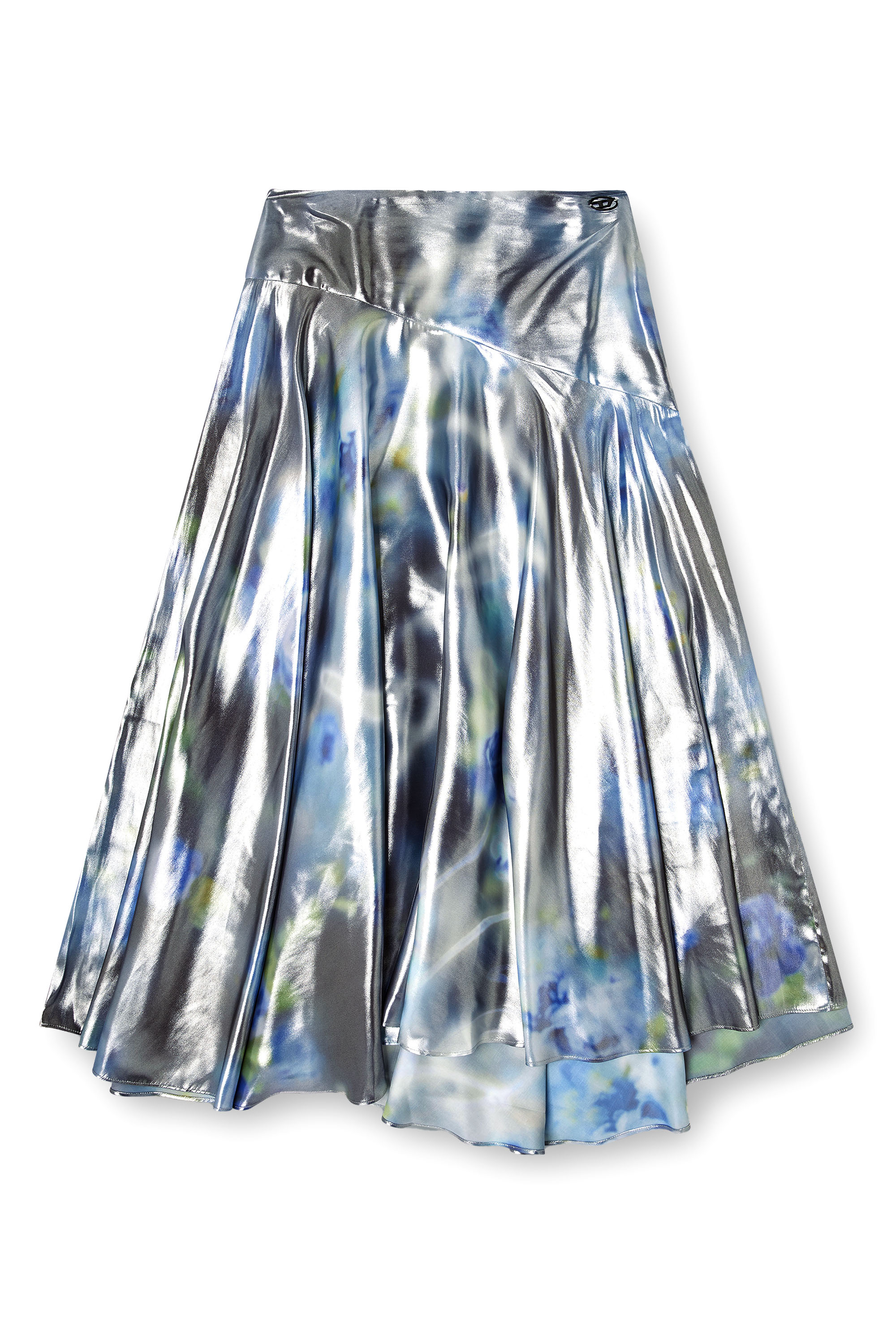 Diesel - O-ZULIE-S2, Falda midi metálica con estampado de rosas difuminadas Mujer in Azul marino - 2