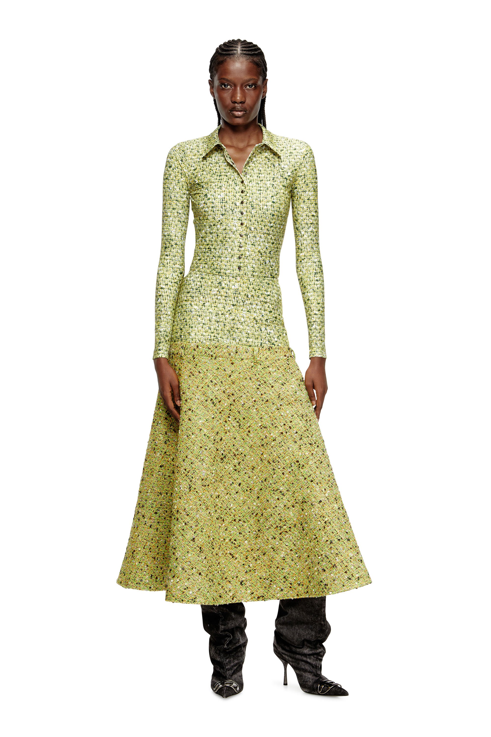 Diesel - C-ELAZ-BC, Camisa de tejido elástico con estampado de bouclé Mujer in Amarillo - 2