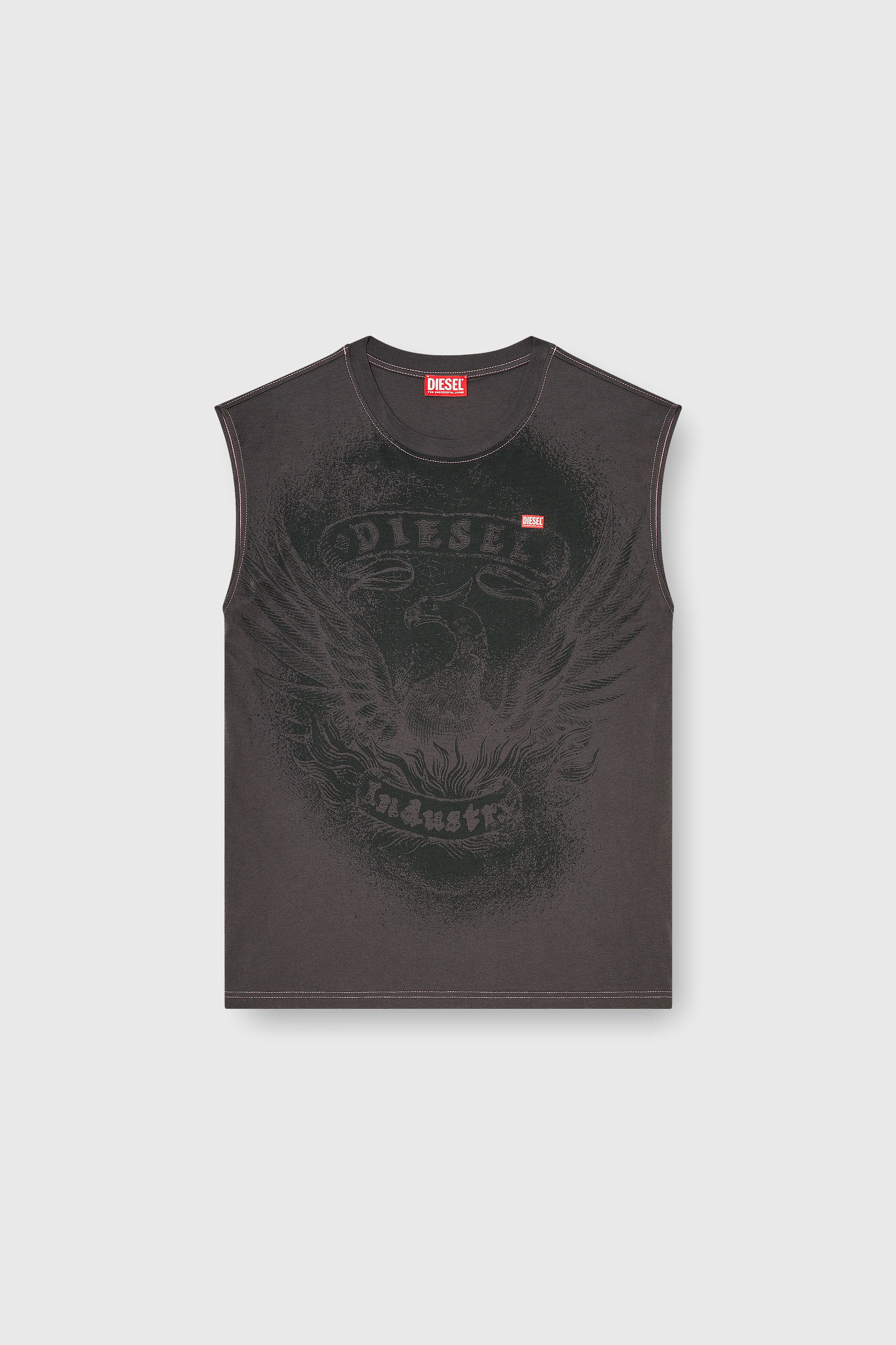 Diesel - T-BOXT-SL-NOTCH, Top sin mangas de algod&oacute;n con gr&aacute;fico tonal Hombre in Gris - 2