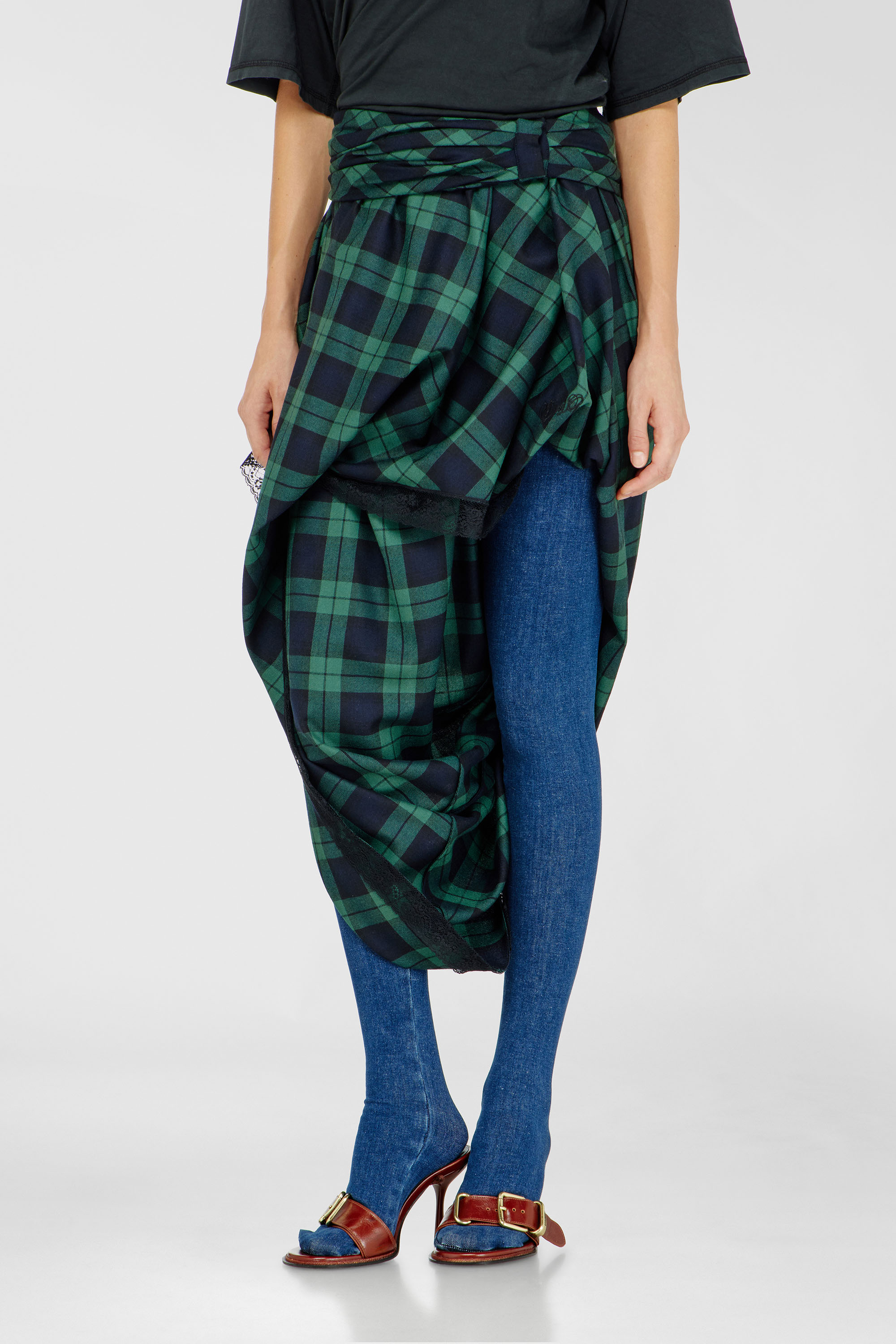 Diesel - O-WINNY, Falda midi de tart&aacute;n con encaje Mujer in Multicolor - 3
