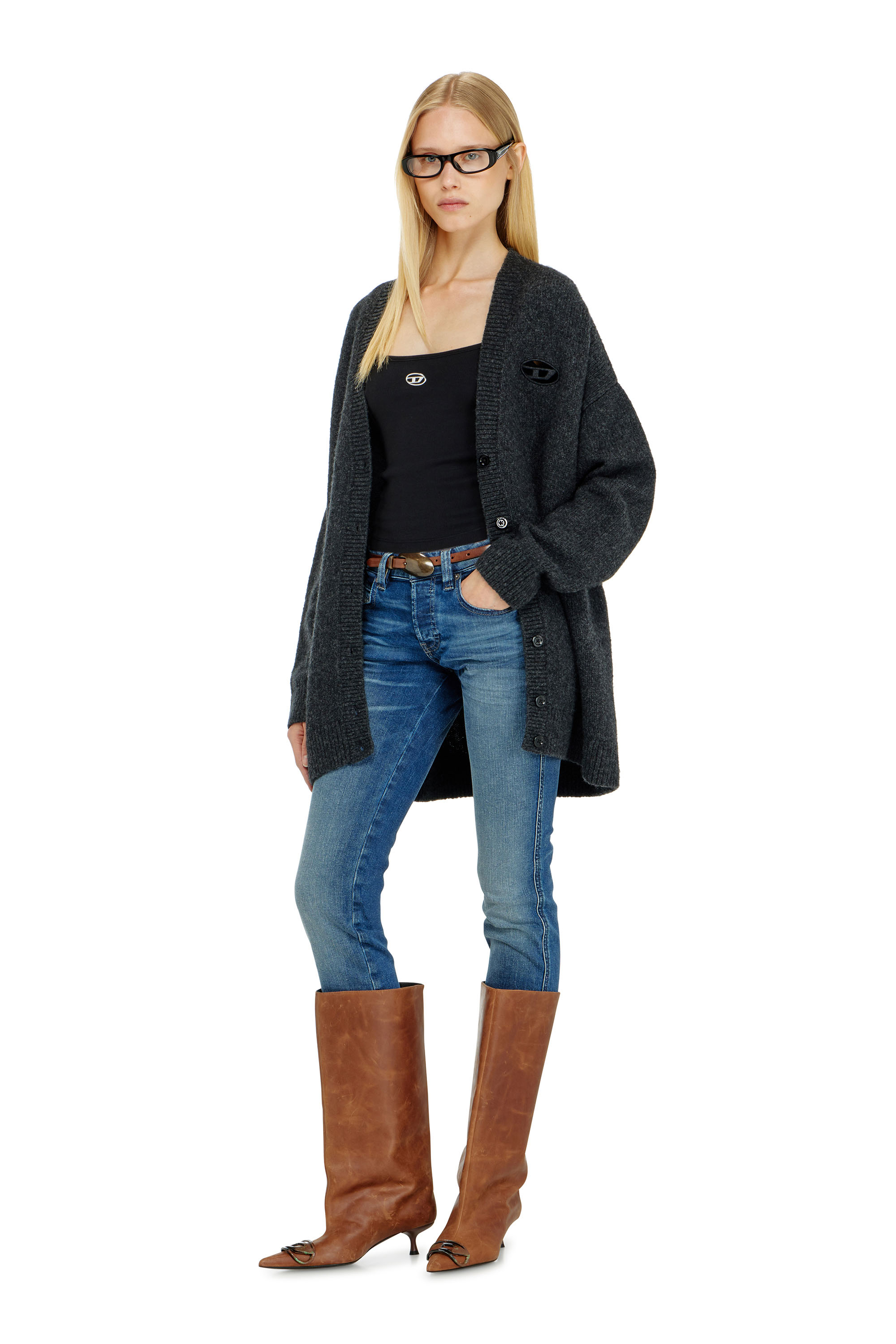Diesel - T-HUPY-OD, Top de canal&eacute; con Oval D met&aacute;lico Mujer in Negro - 2