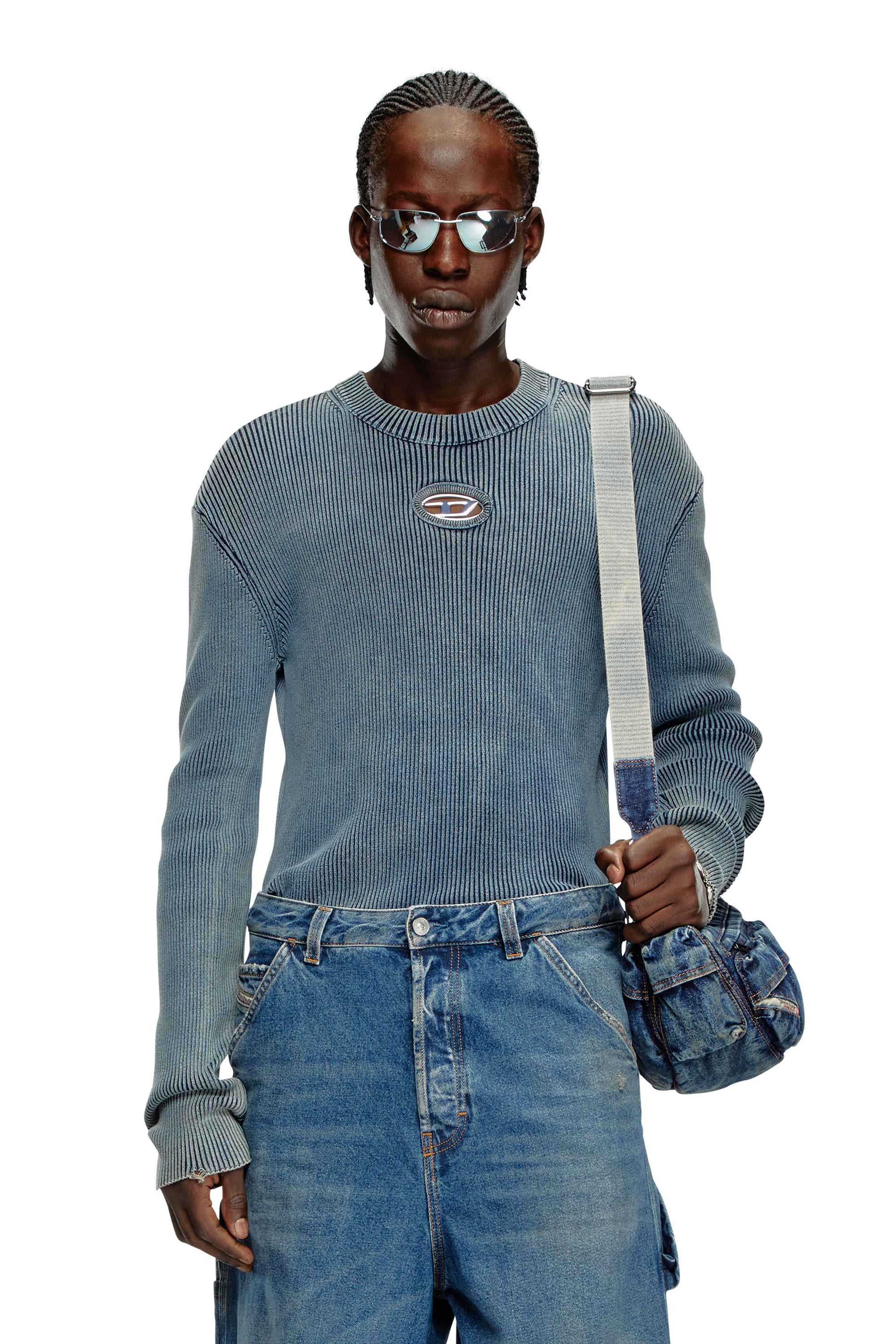 Diesel - K-DARIN-A, Man Cut-out jumper with Oval D in Blue - Image 1