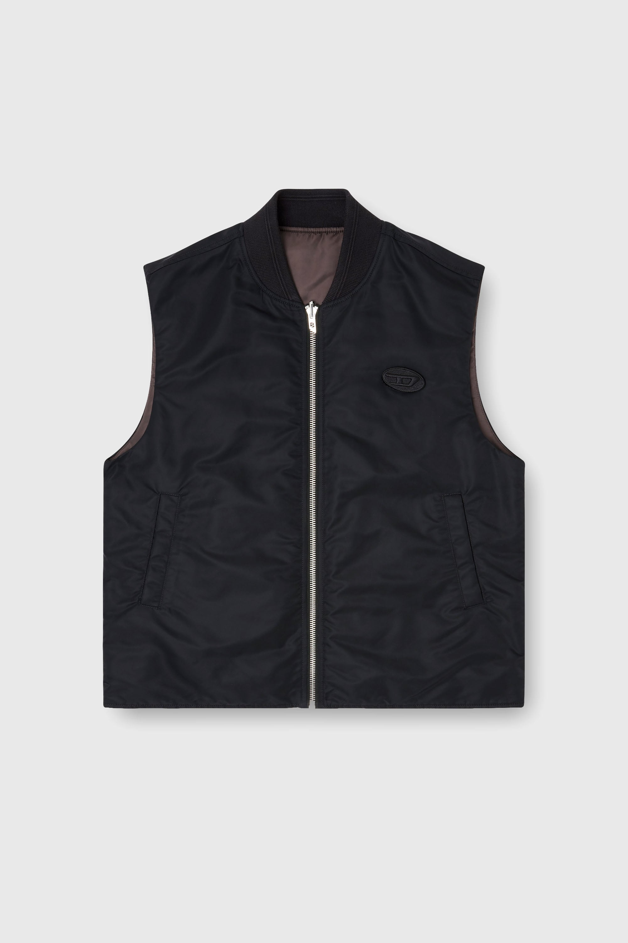 Diesel - W-TYPE-D1-SL, Man's Padded satin vest with Oval D embroidery in Black - 2