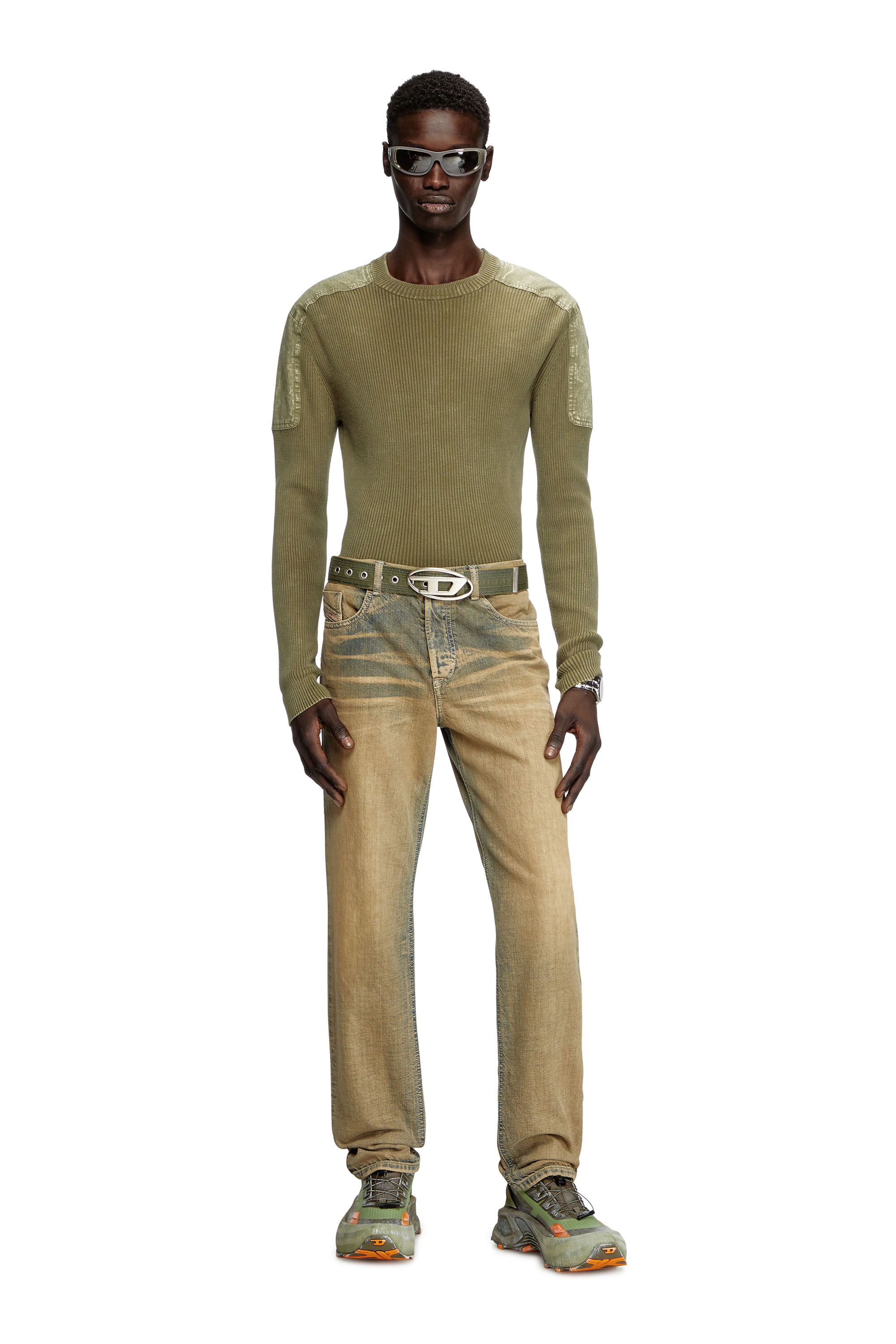 Diesel - K-MARTIN, Jersey con paneles de denim en los hombros Hombre in Verde - 1