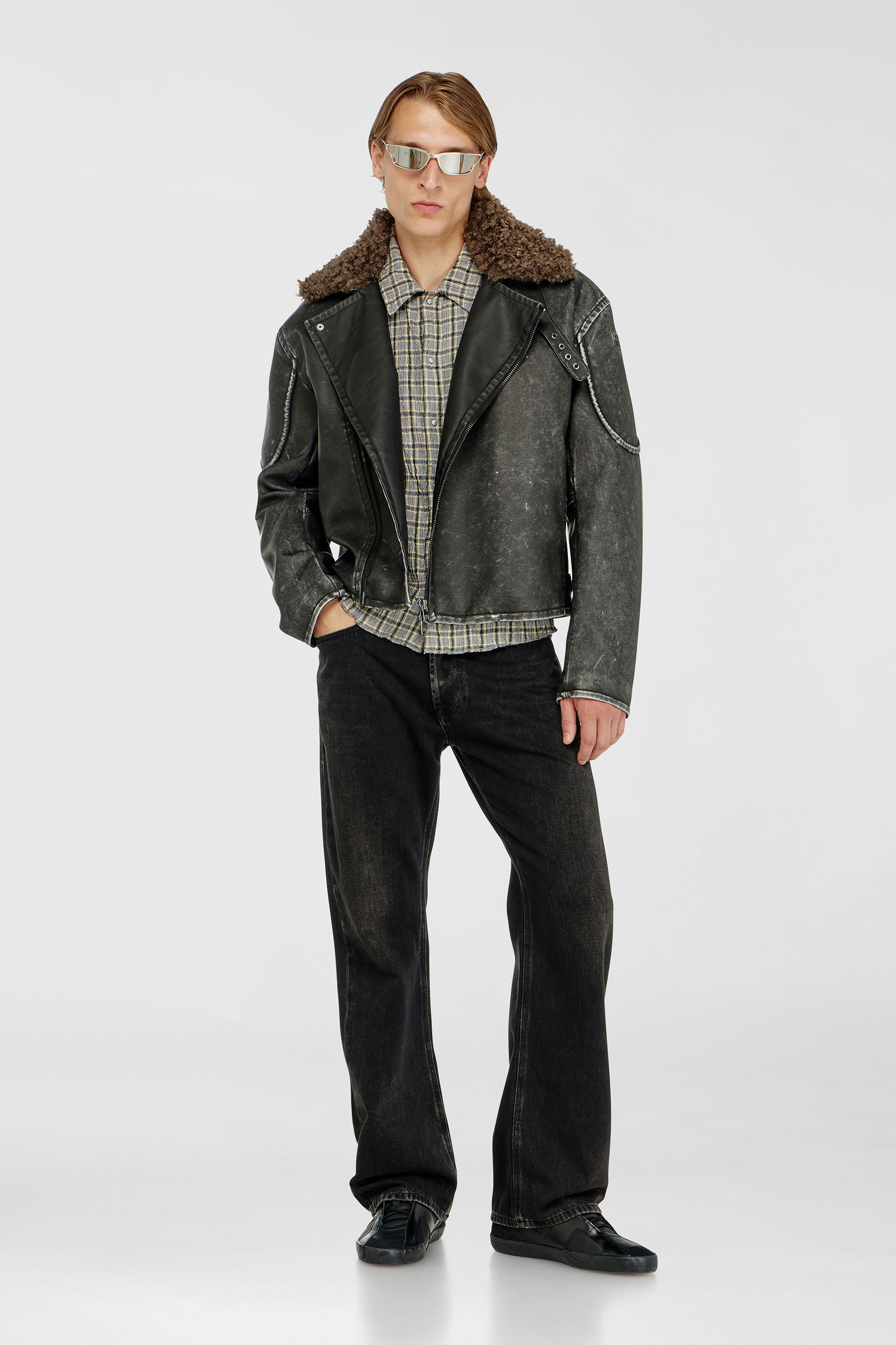 Diesel - W-ALEX, Chaqueta biker con cuello desmontable Hombre in Gris - 2