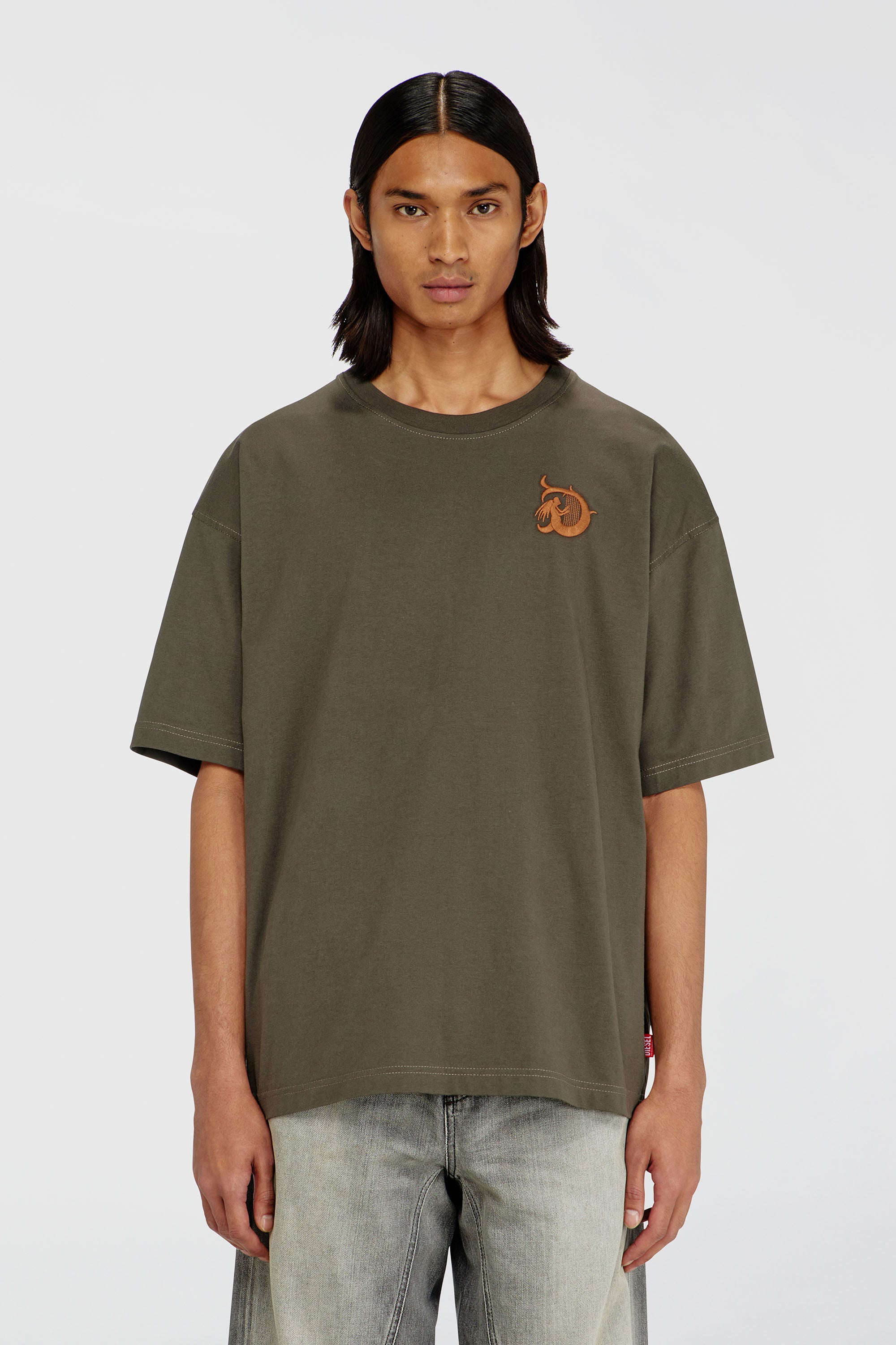 Diesel - T-BOXT-AA11, Camiseta de jersey con estampado flocado Hombre in Verde - 1