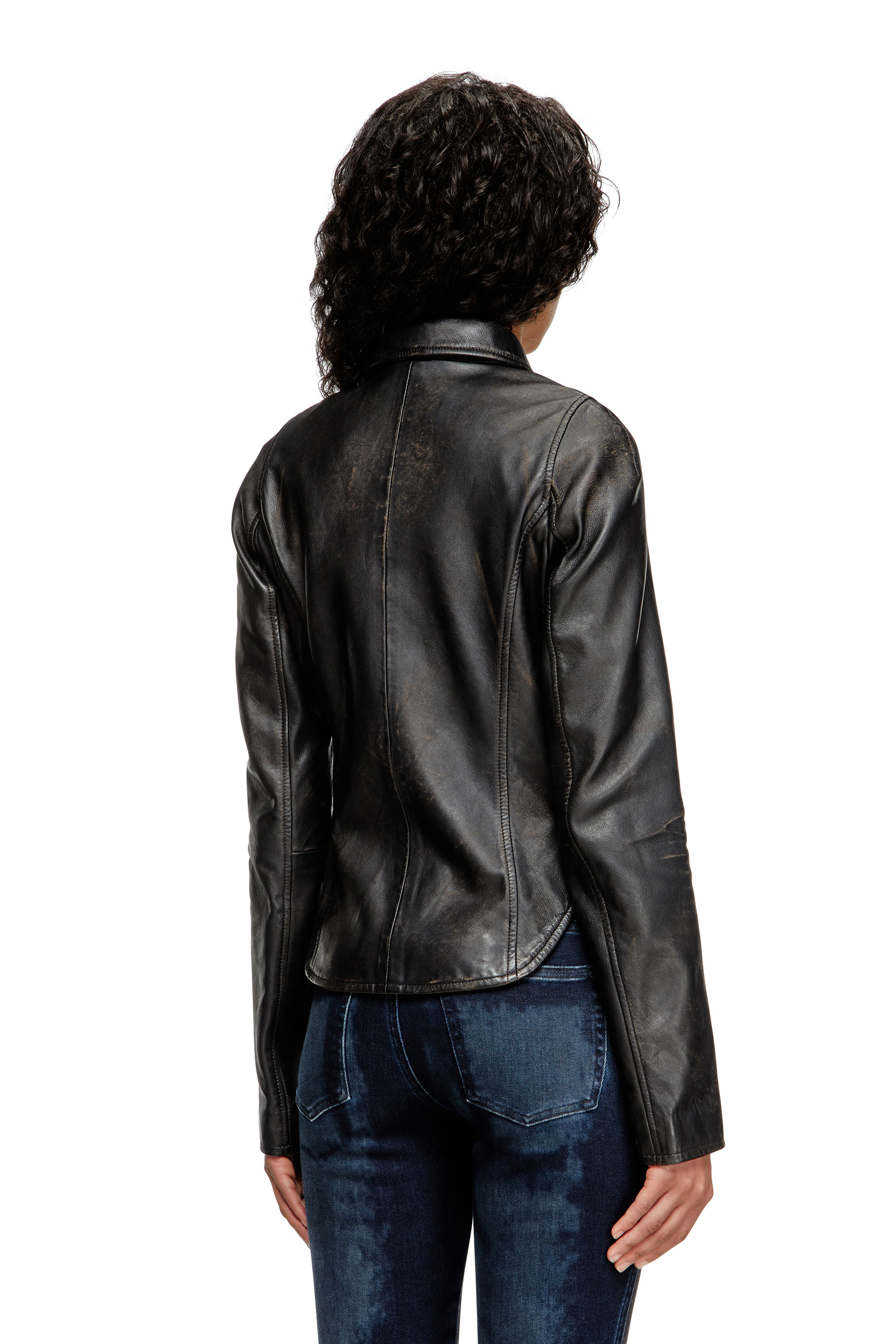 Diesel - L-EGRAD, Chaqueta de cuero desgastado Mujer in Negro - 4