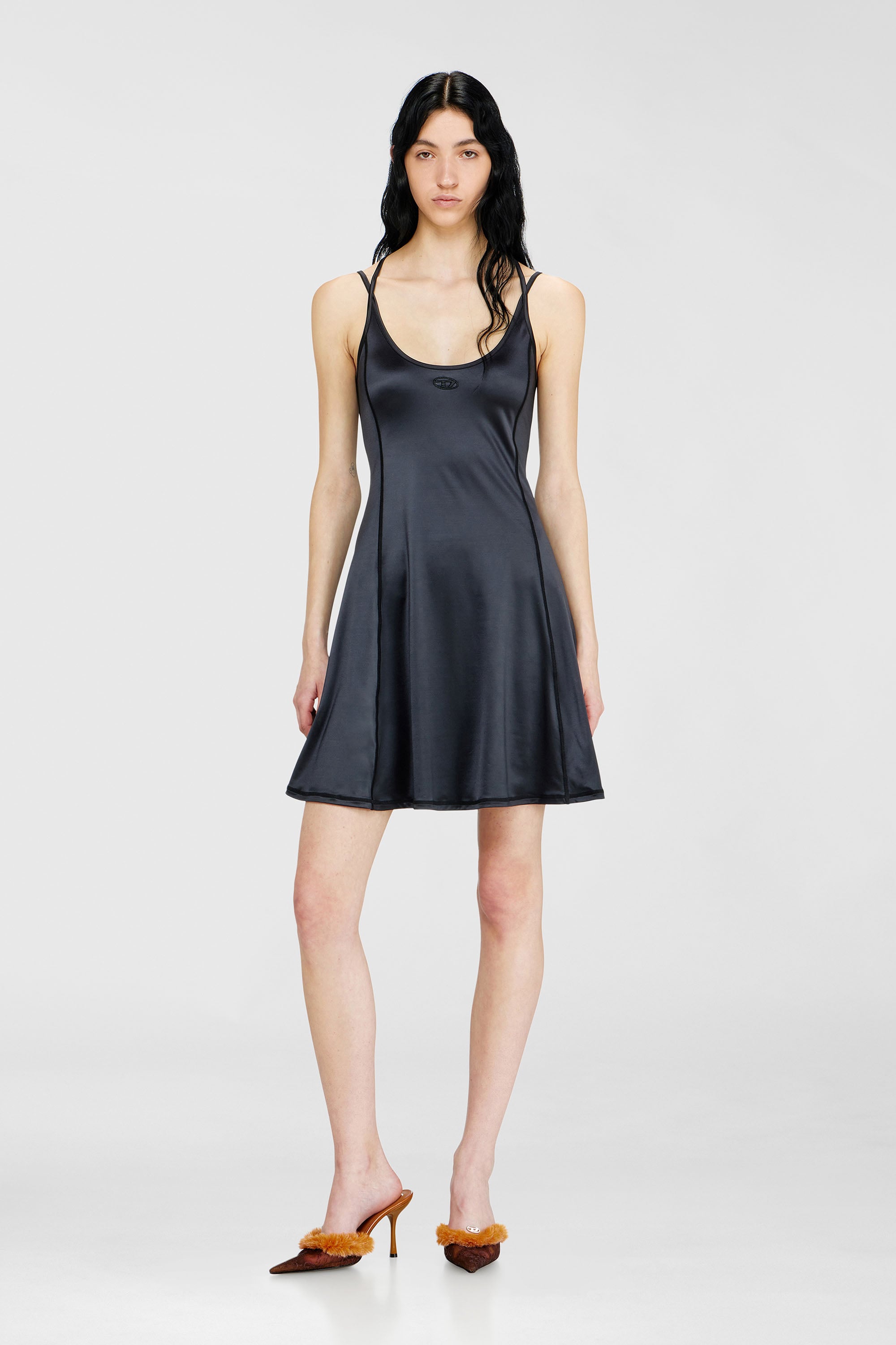 Diesel - D-IMMY, Vestido mini fluido con tirantes dobles Mujer in Negro - 1