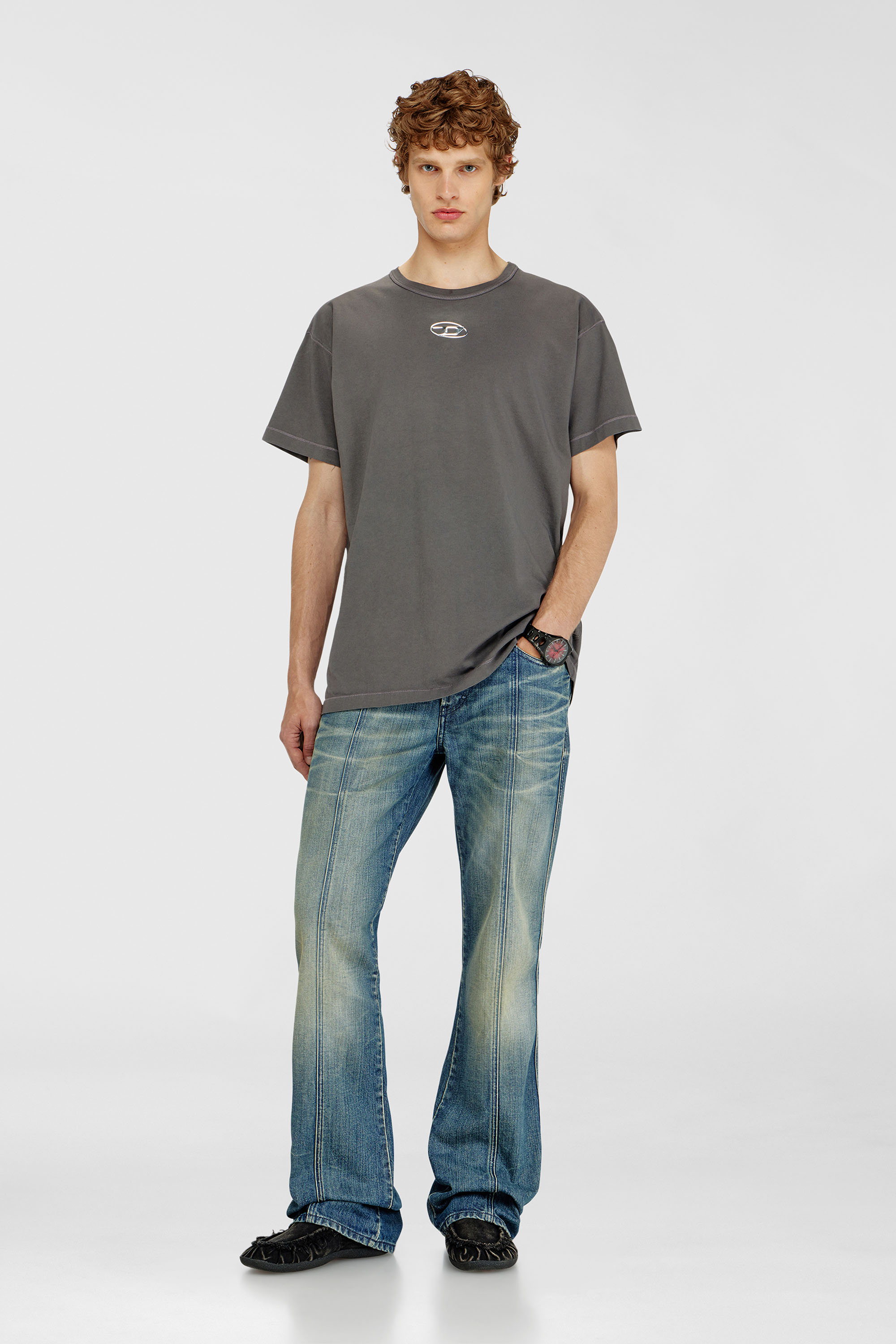 Diesel - T-NORM-IOD, Camiseta ligera de algod&oacute;n con logotipo Oval D met&aacute;lico Hombre in Gris - 2