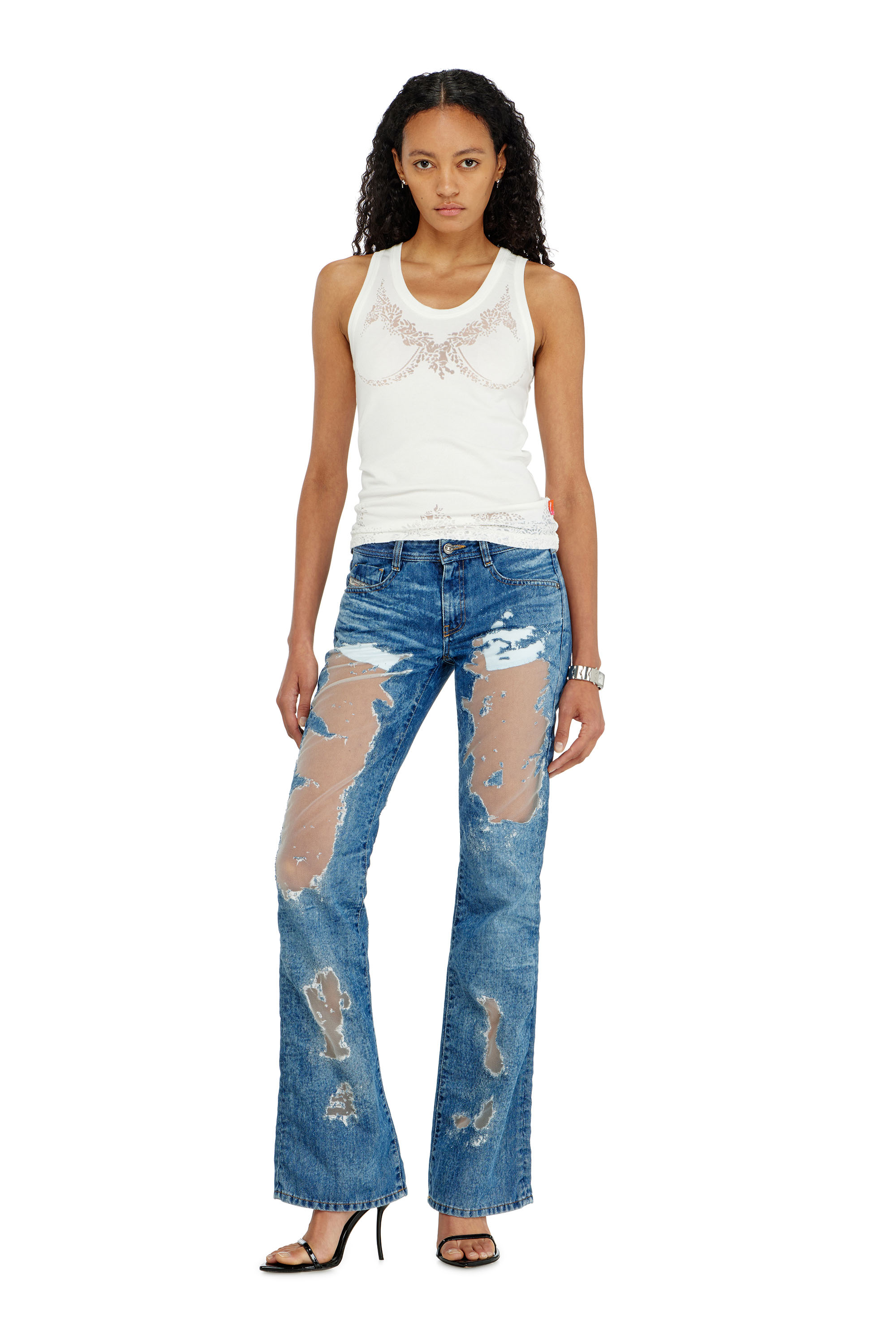 Diesel - PR-T-ANKI-LACE-R, Top de tirantes con efecto encaje devor&eacute; Mujer in Blanco - 1