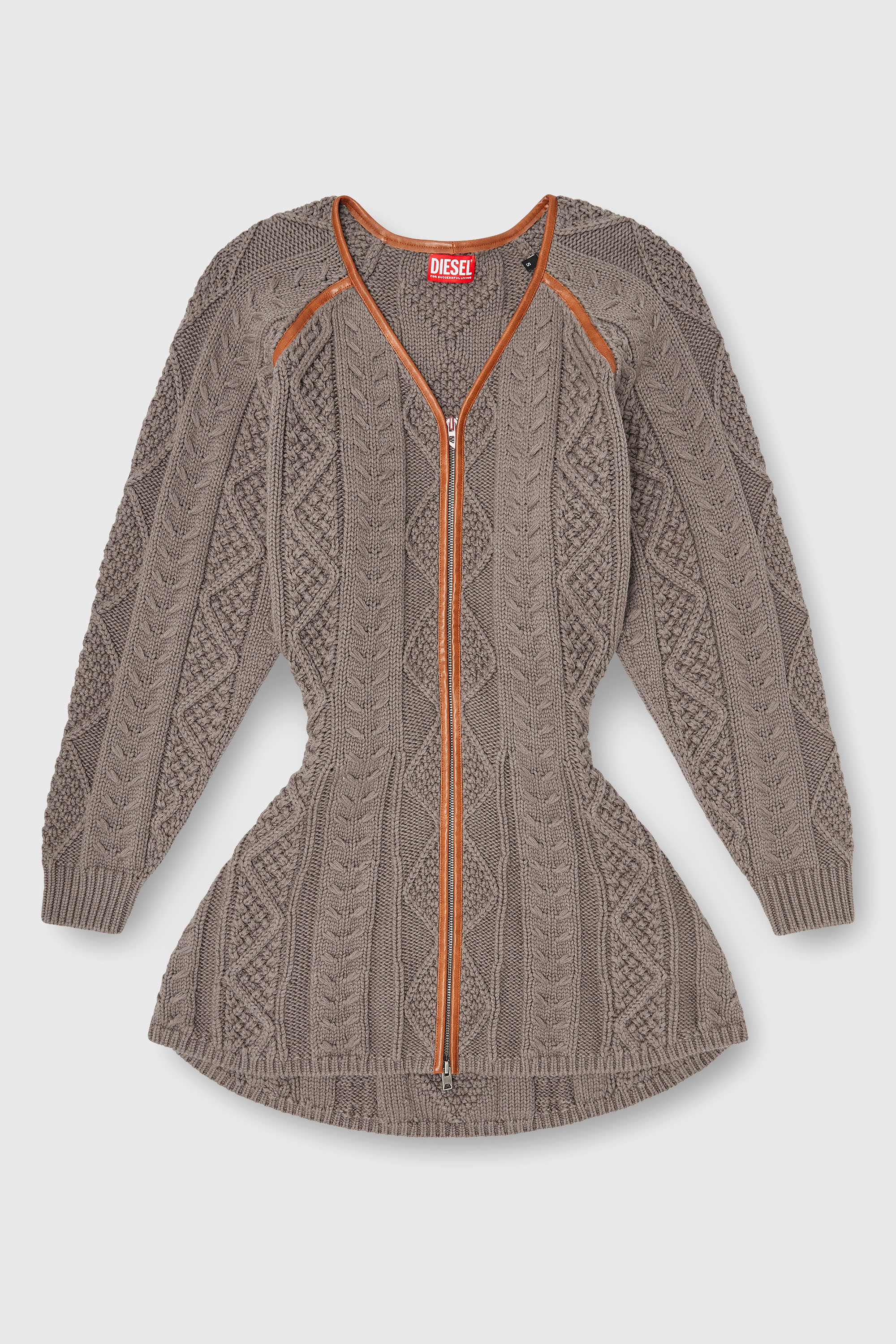 Diesel - M-INTESSE, Vestido mini tipo c&aacute;rdigan de punto trenzado Mujer in Gris - 2