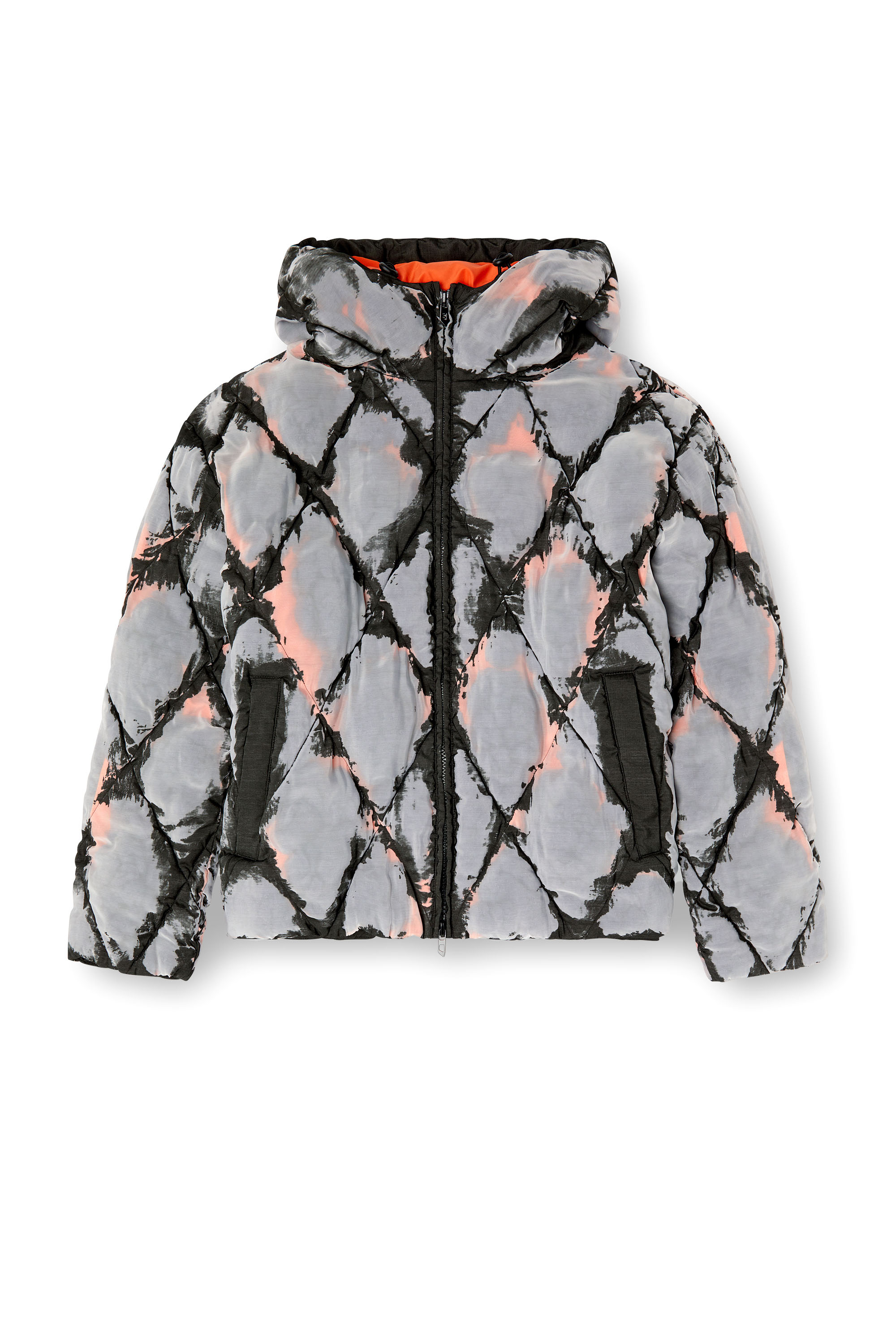 Diesel - W-DOM, Chaqueta puffer con capucha y diseño argyle en devoré Hombre in Multicolor - 3