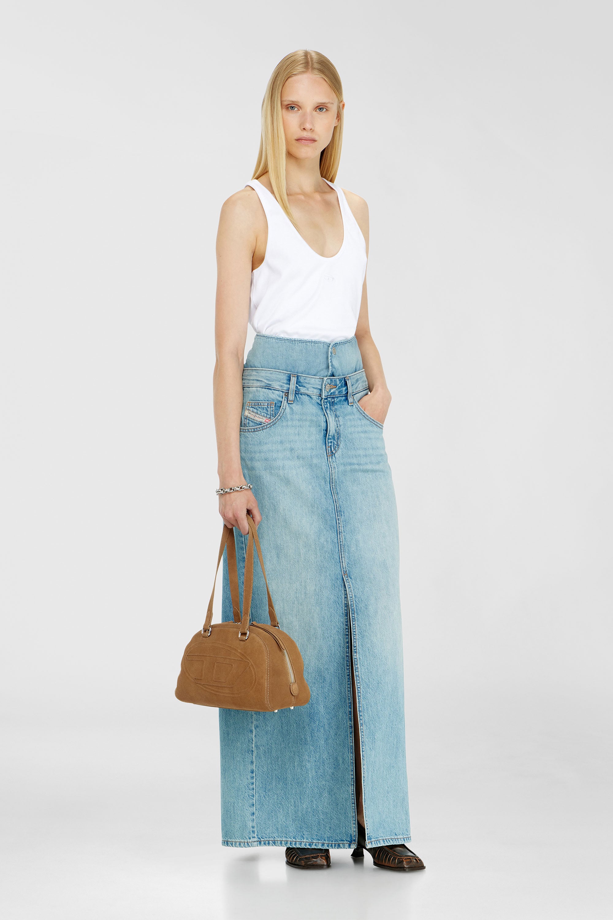 Diesel - DE-SPIVEY, Jean-illusion falda vaquera maxi con aberturas Mujer in Azul marino - 1