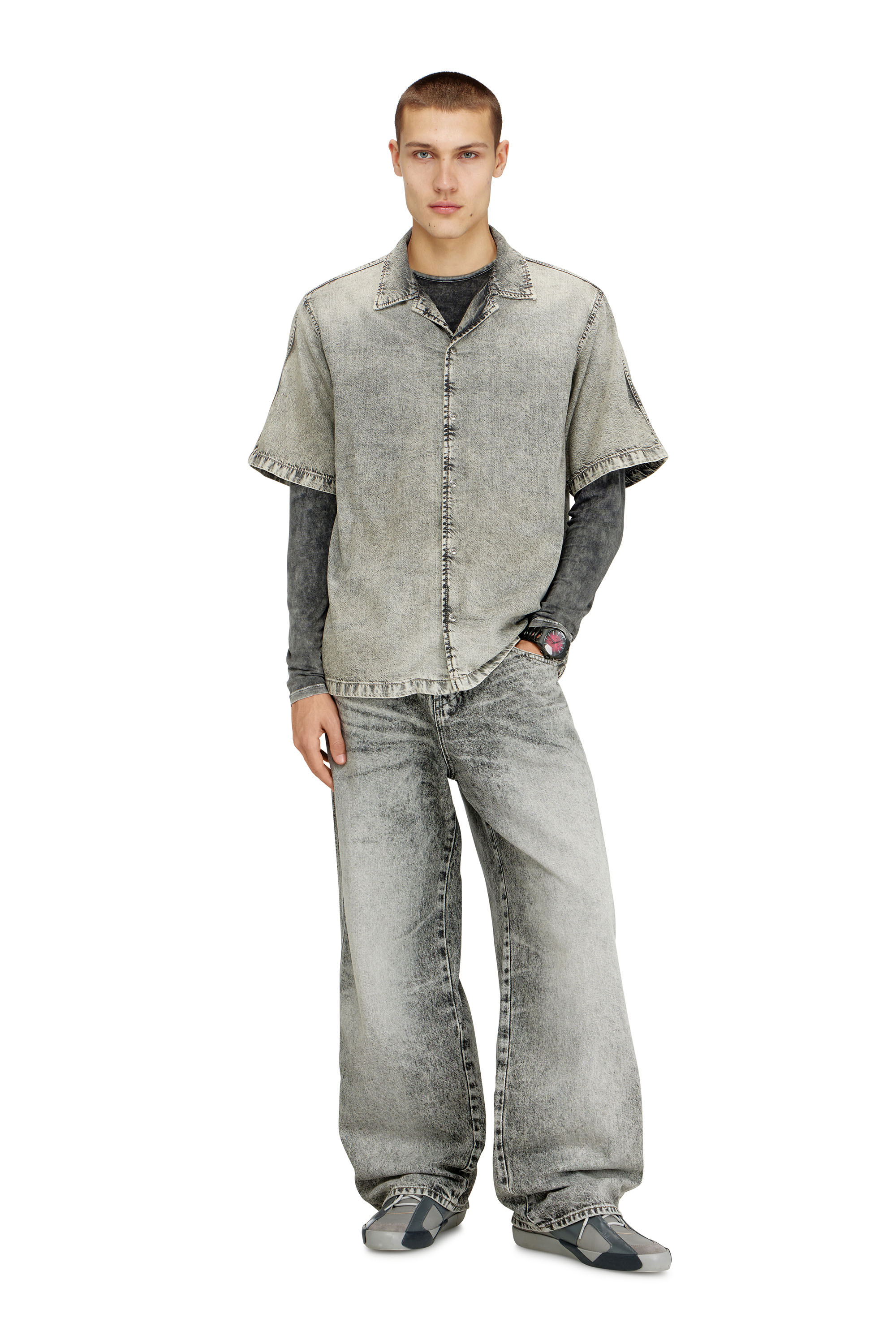Diesel - D-NABIL-S8, Camisa de manga corta en denim fluido tratado Hombre in ToBeDefined - 2